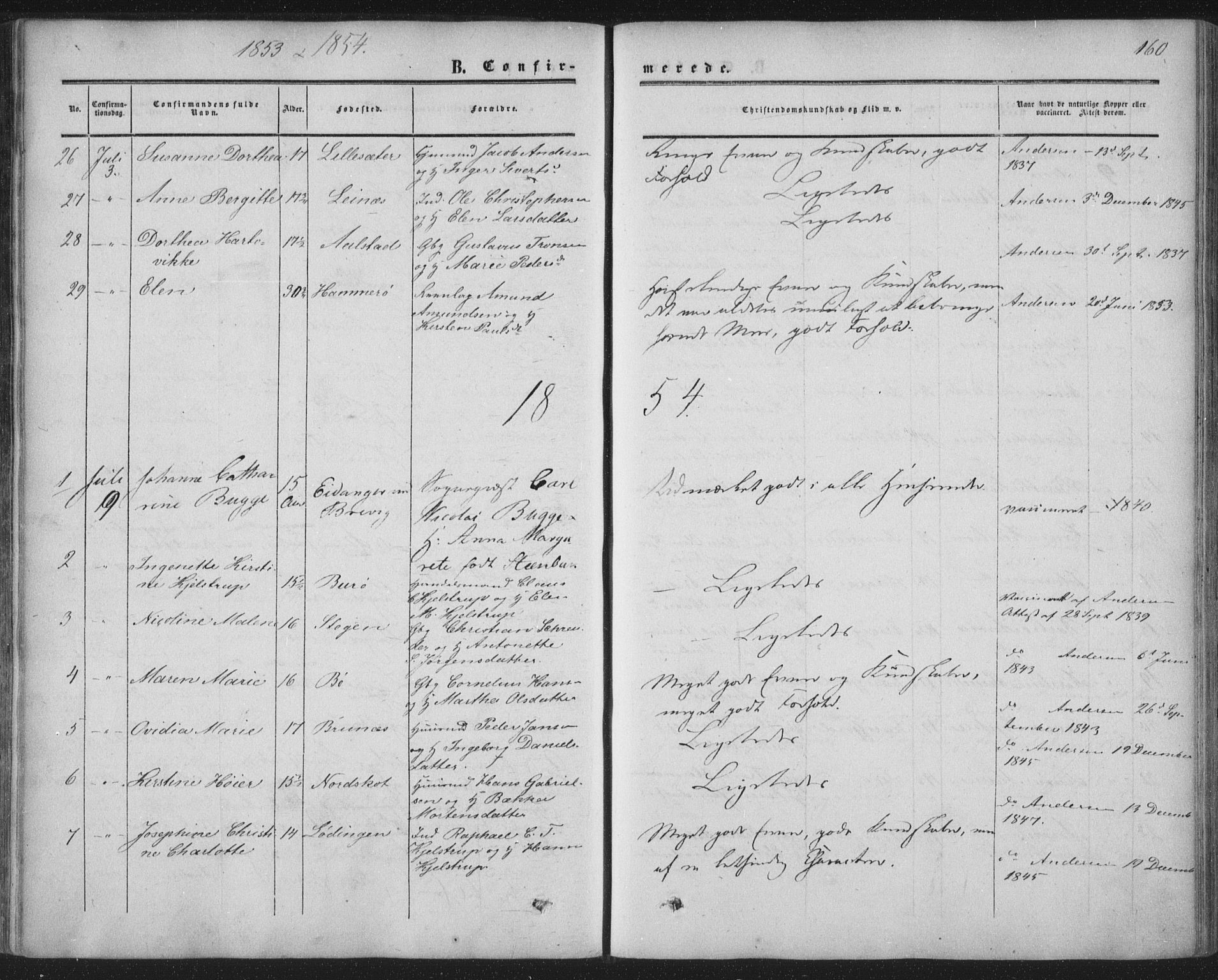 Ministerialprotokoller, klokkerbøker og fødselsregistre - Nordland, AV/SAT-A-1459/855/L0800: Parish register (official) no. 855A08, 1852-1864, p. 160