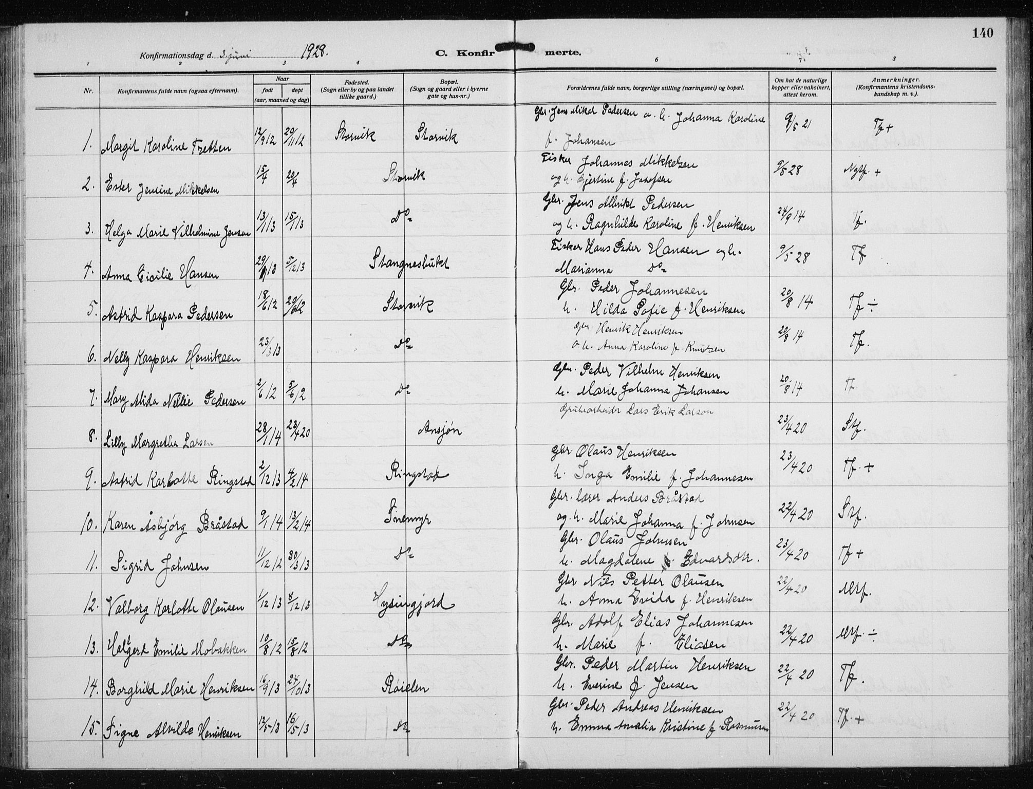 Skjervøy sokneprestkontor, SATØ/S-1300/H/Ha/Hab/L0023klokker: Parish register (copy) no. 23, 1927-1943, p. 140