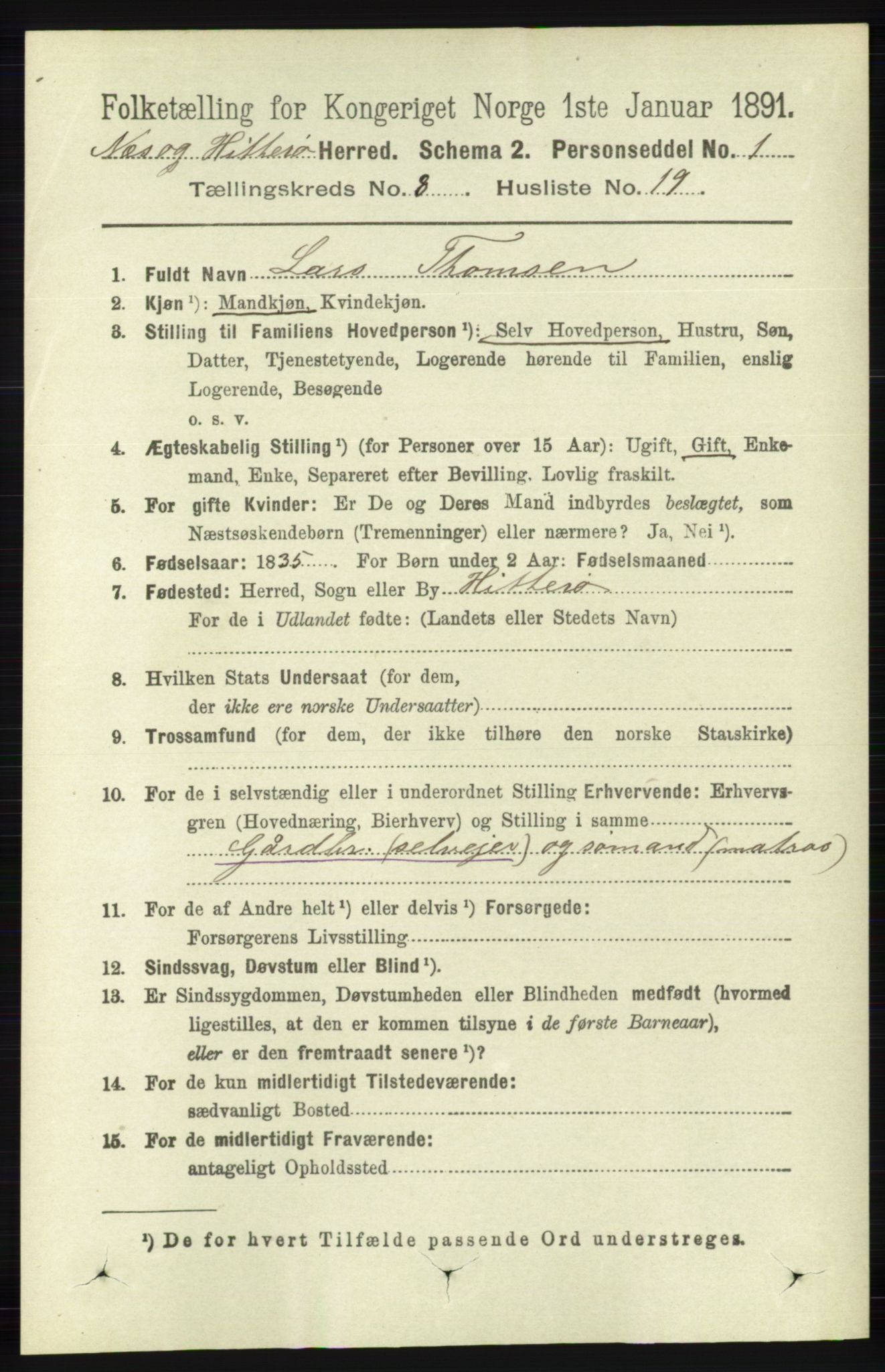 RA, 1891 census for 1043 Hidra og Nes, 1891, p. 3429