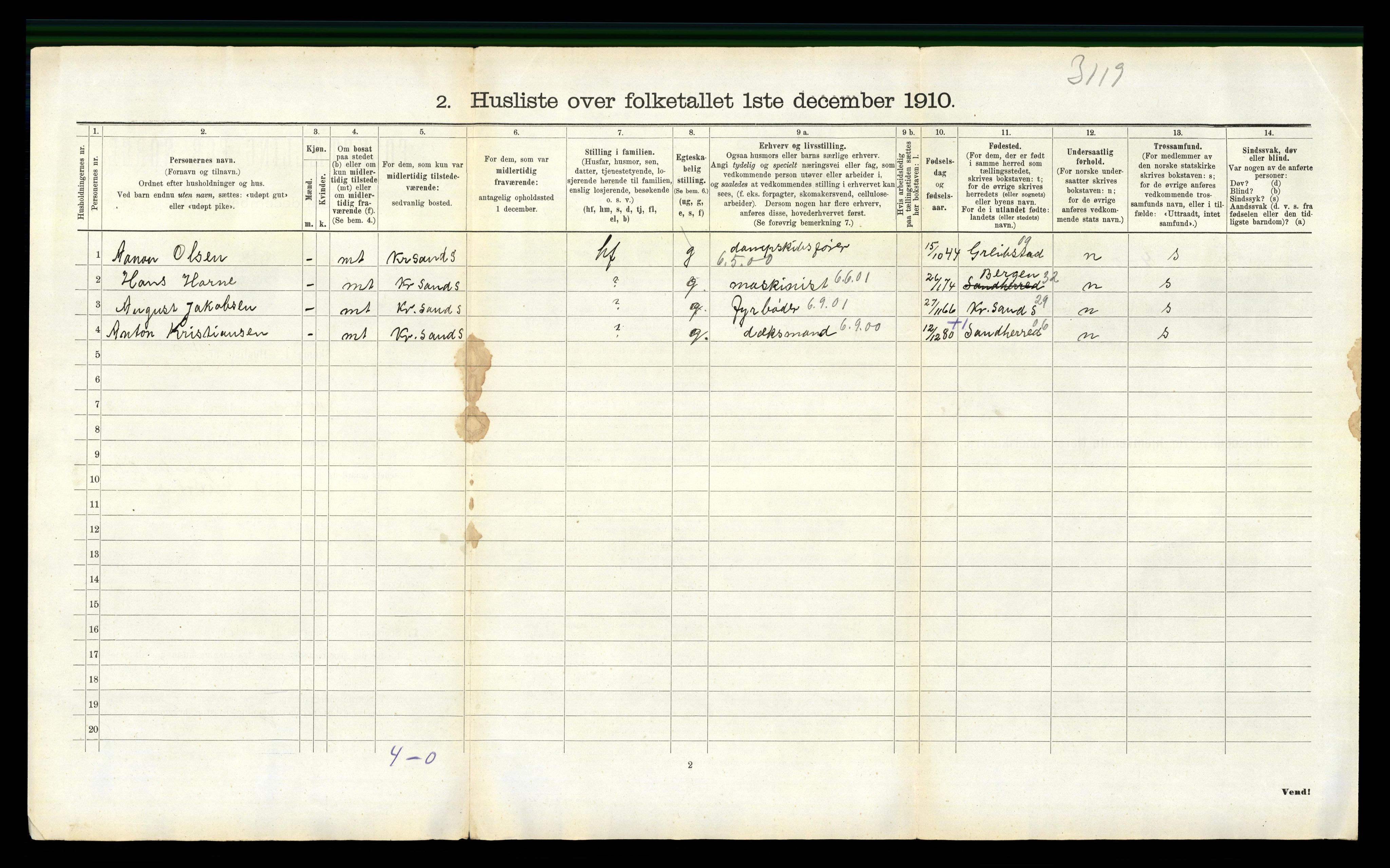 RA, 1910 census for Høvåg, 1910, p. 390