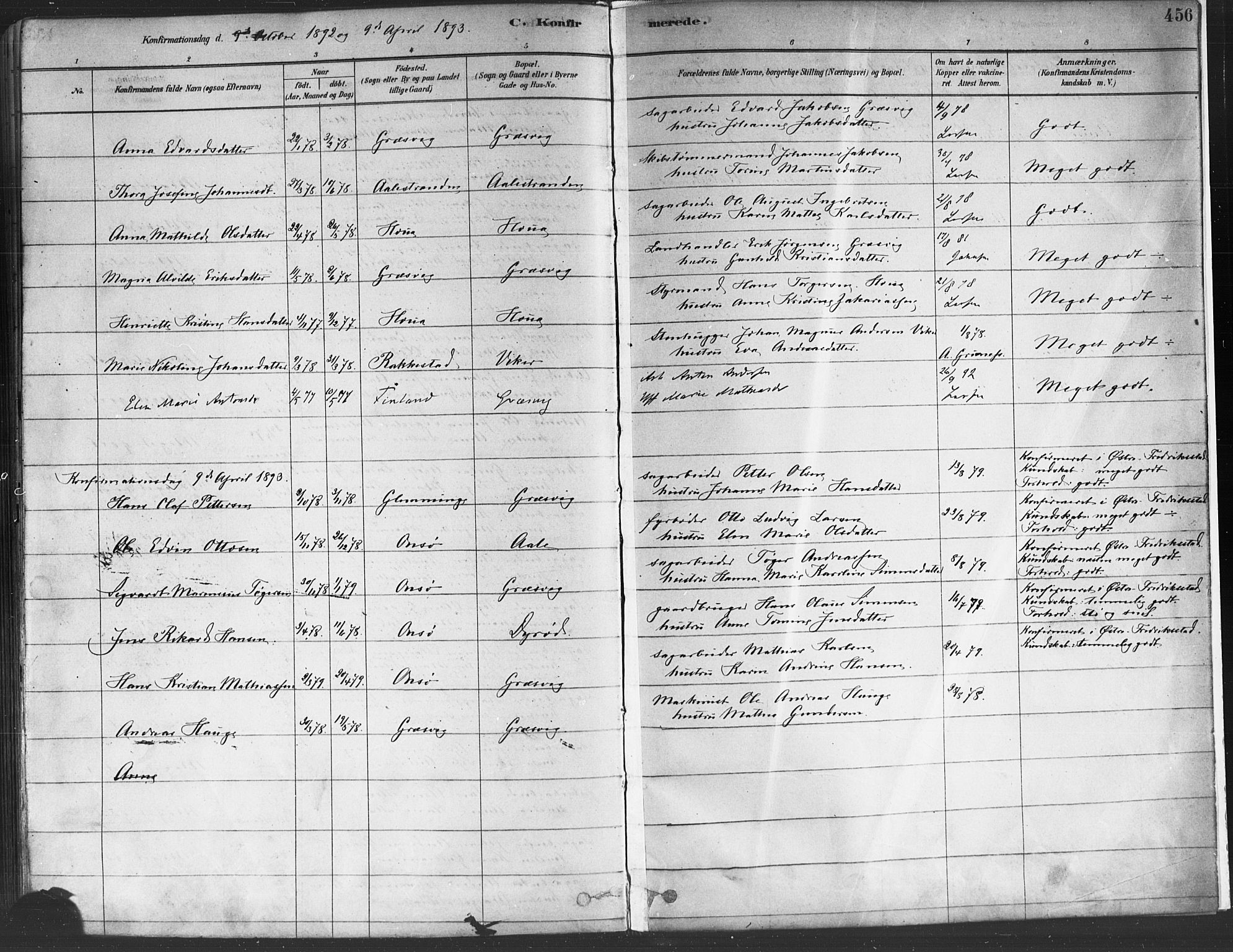 Onsøy prestekontor Kirkebøker, AV/SAO-A-10914/F/Fa/L0005: Parish register (official) no. I 5, 1878-1898, p. 456