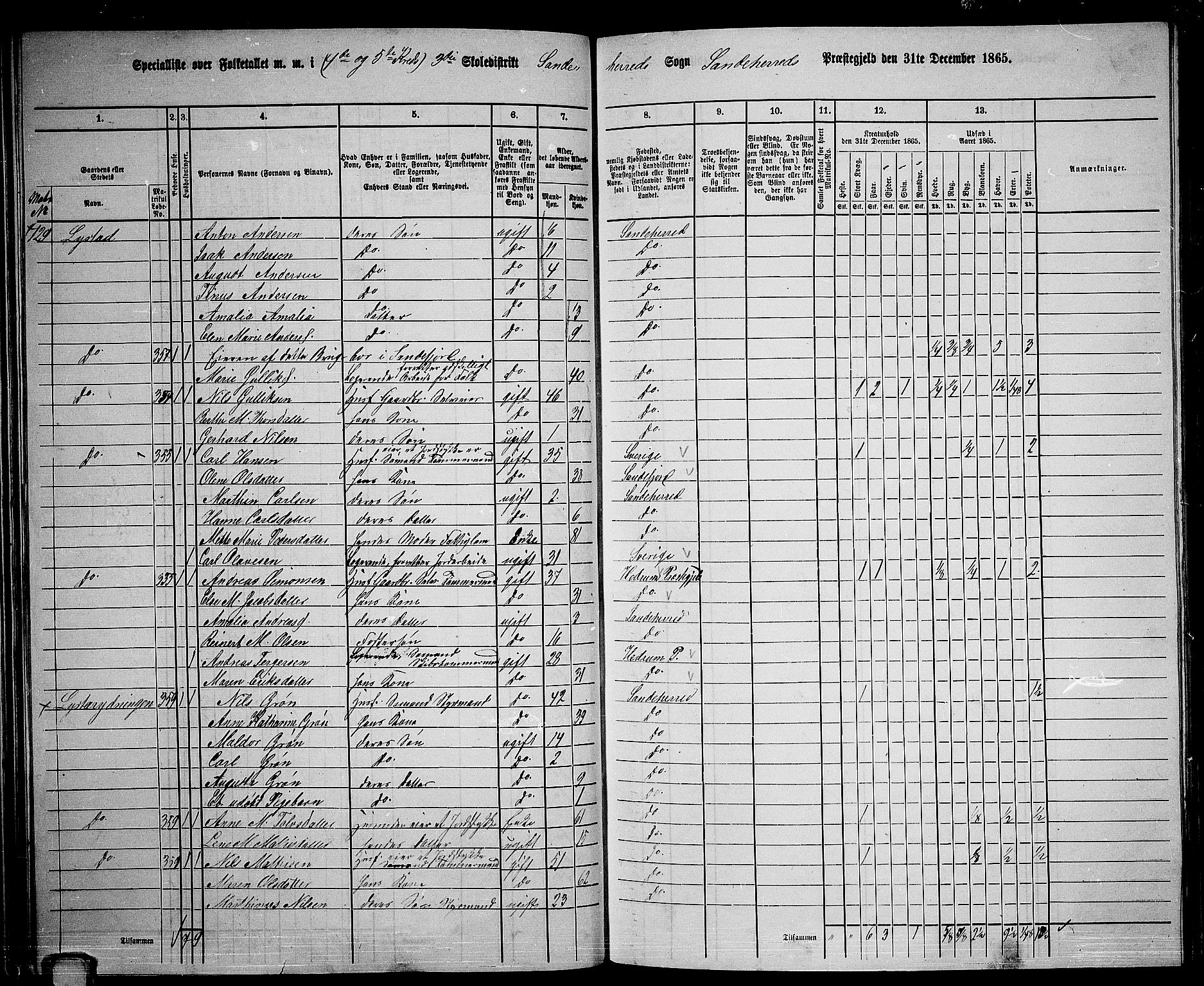 RA, 1865 census for Sandeherred/Sandeherred, 1865, p. 78