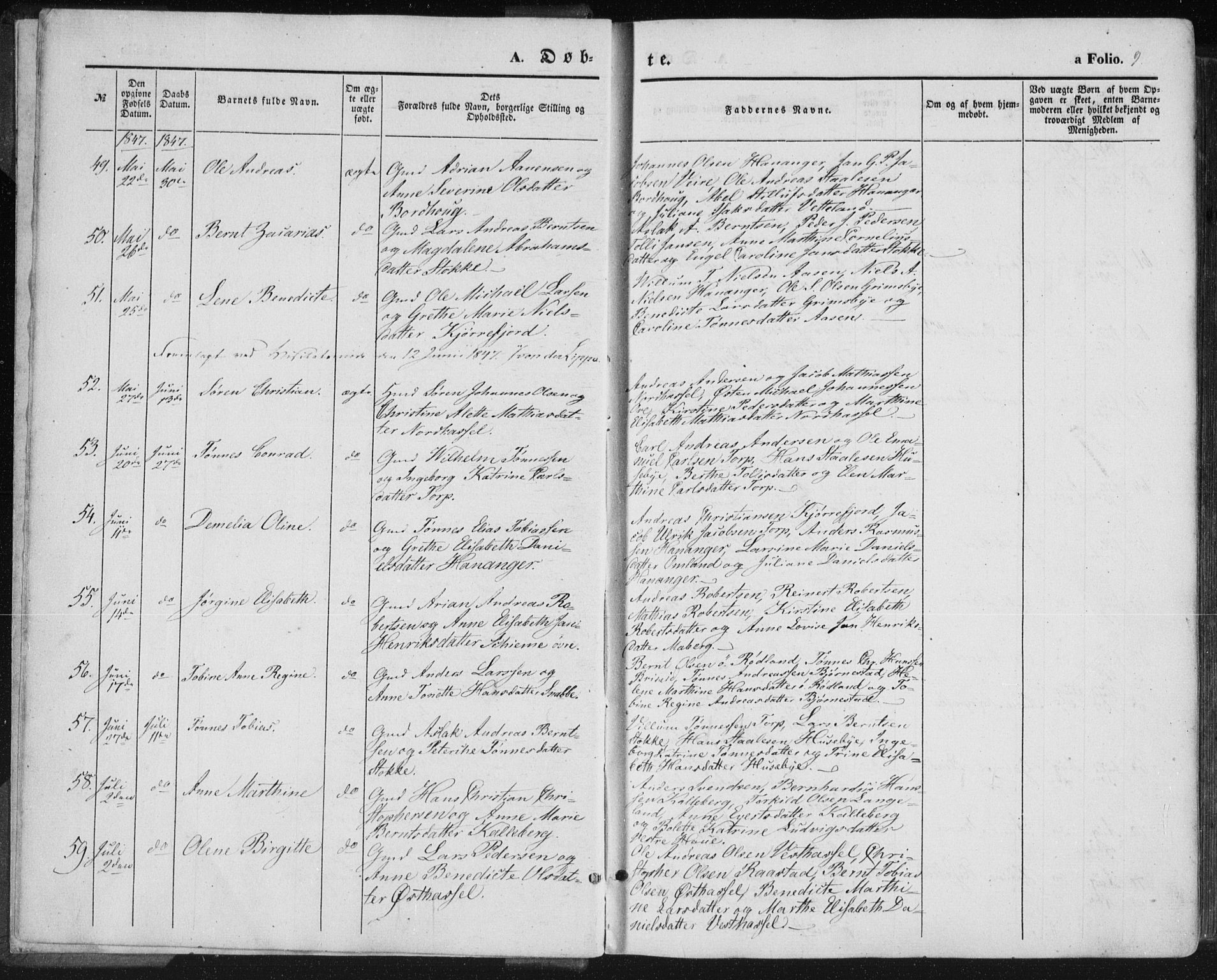 Lista sokneprestkontor, SAK/1111-0027/F/Fa/L0010: Parish register (official) no. A 10, 1846-1861, p. 9