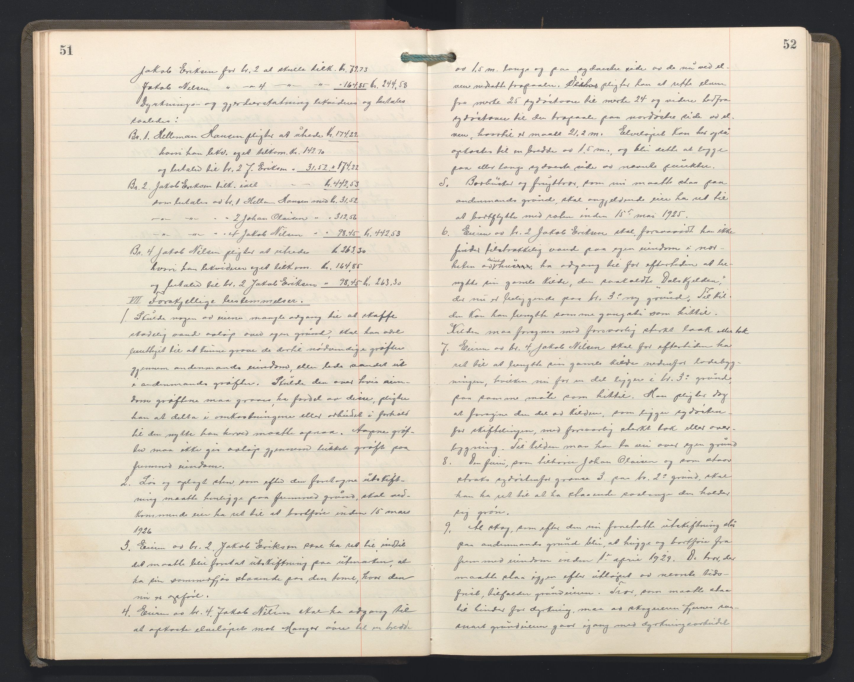 Hordaland jordskiftedøme - II Ytre Nordhordland jordskiftedistrikt, AV/SAB-A-6901/A/Aa/L0034: Forhandlingsprotokoll, 1923-1925, p. 51-52