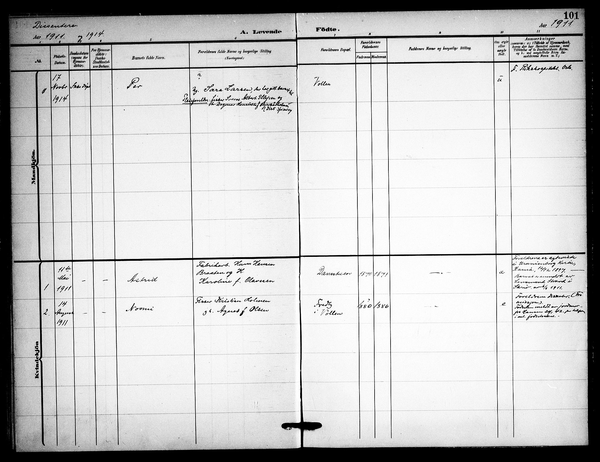 Asker prestekontor Kirkebøker, SAO/A-10256a/F/Fa/L0017: Parish register (official) no. I 17, 1907-1915, p. 101