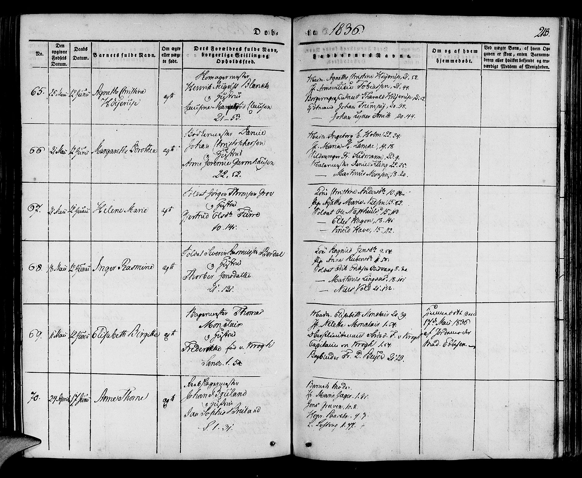 Korskirken sokneprestembete, SAB/A-76101/H/Haa/L0015: Parish register (official) no. B 1, 1833-1841, p. 213