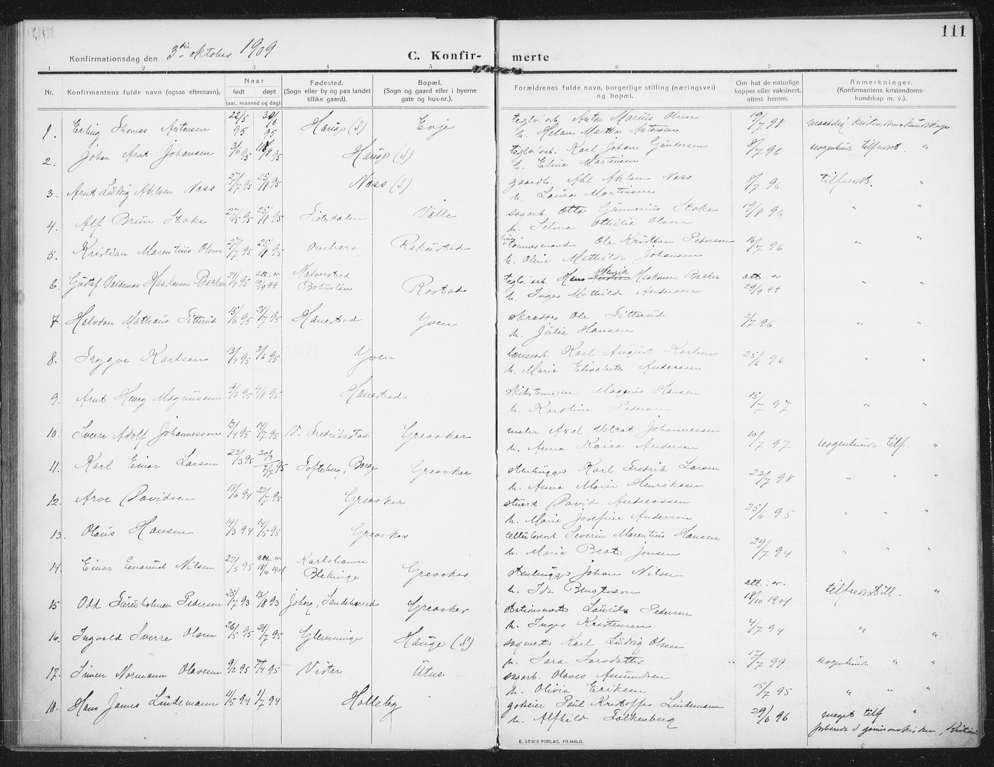 Rolvsøy prestekontor Kirkebøker, SAO/A-2004/F/Fa/L0002: Parish register (official) no. 2, 1909-1917, p. 111