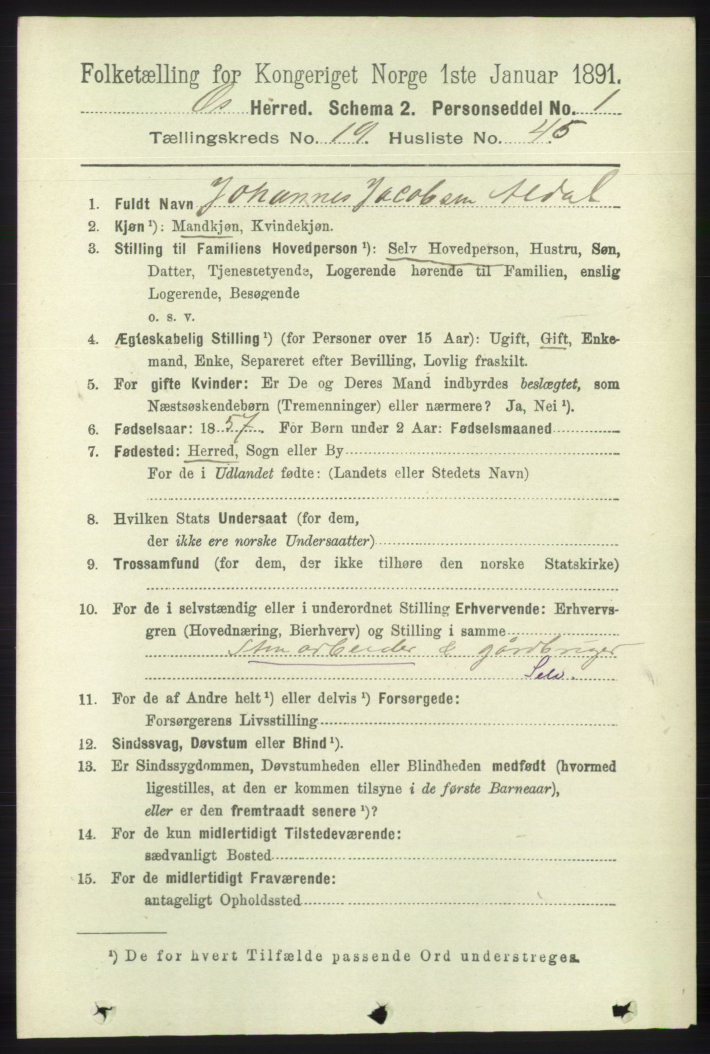 RA, 1891 census for 1243 Os, 1891, p. 4207