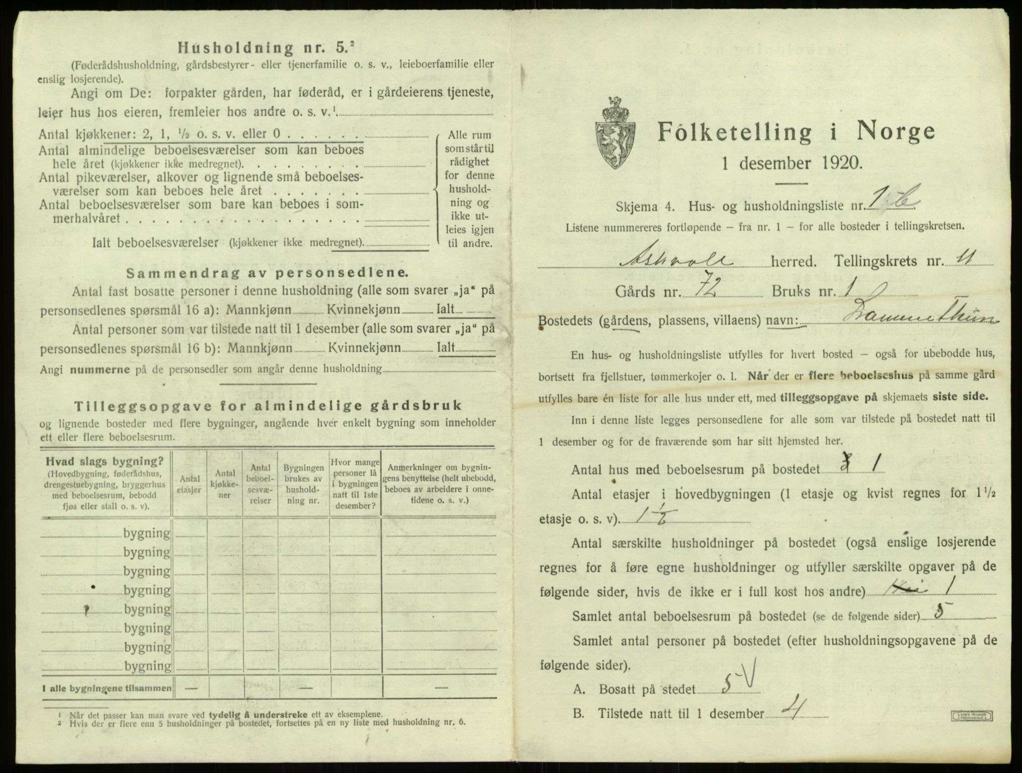 SAB, 1920 census for Askvoll, 1920, p. 585