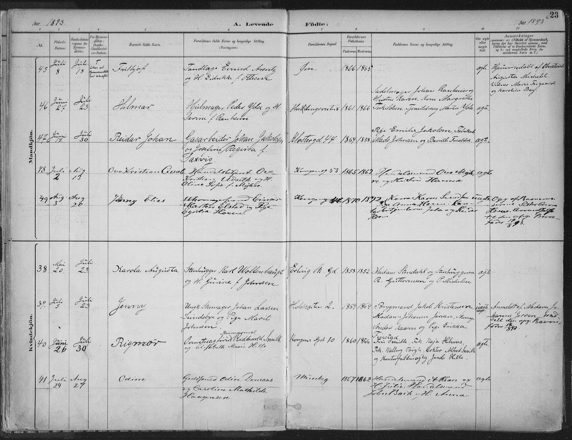 Ministerialprotokoller, klokkerbøker og fødselsregistre - Sør-Trøndelag, AV/SAT-A-1456/601/L0062: Parish register (official) no. 601A30, 1891-1911, p. 23