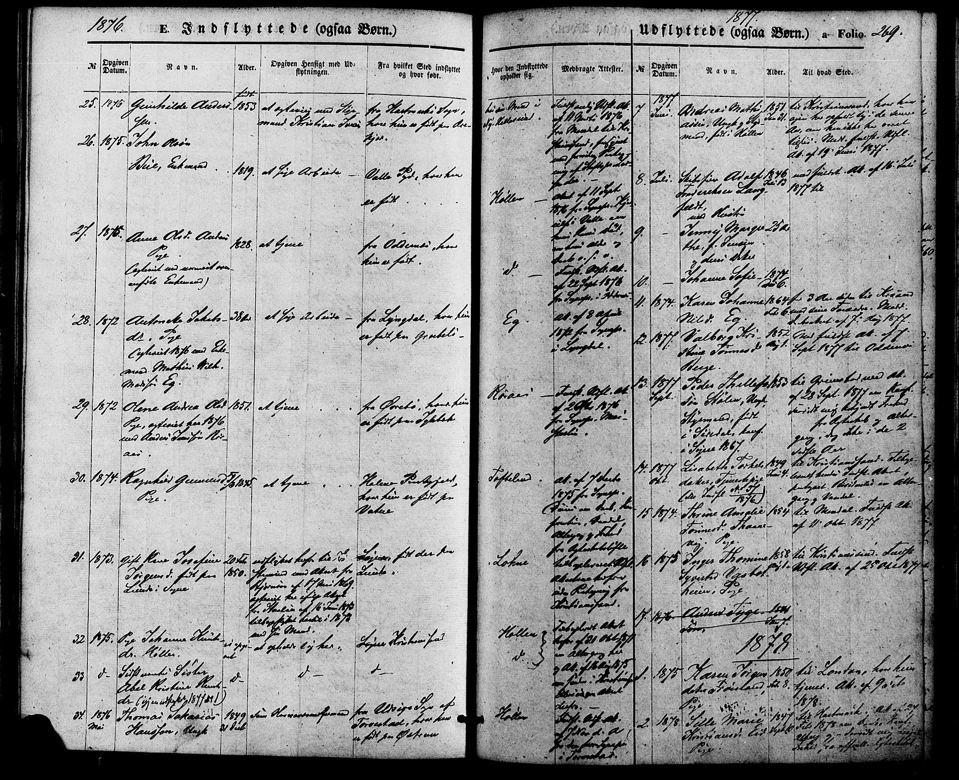 Søgne sokneprestkontor, SAK/1111-0037/F/Fa/Fab/L0011: Parish register (official) no. A 11, 1869-1879, p. 269