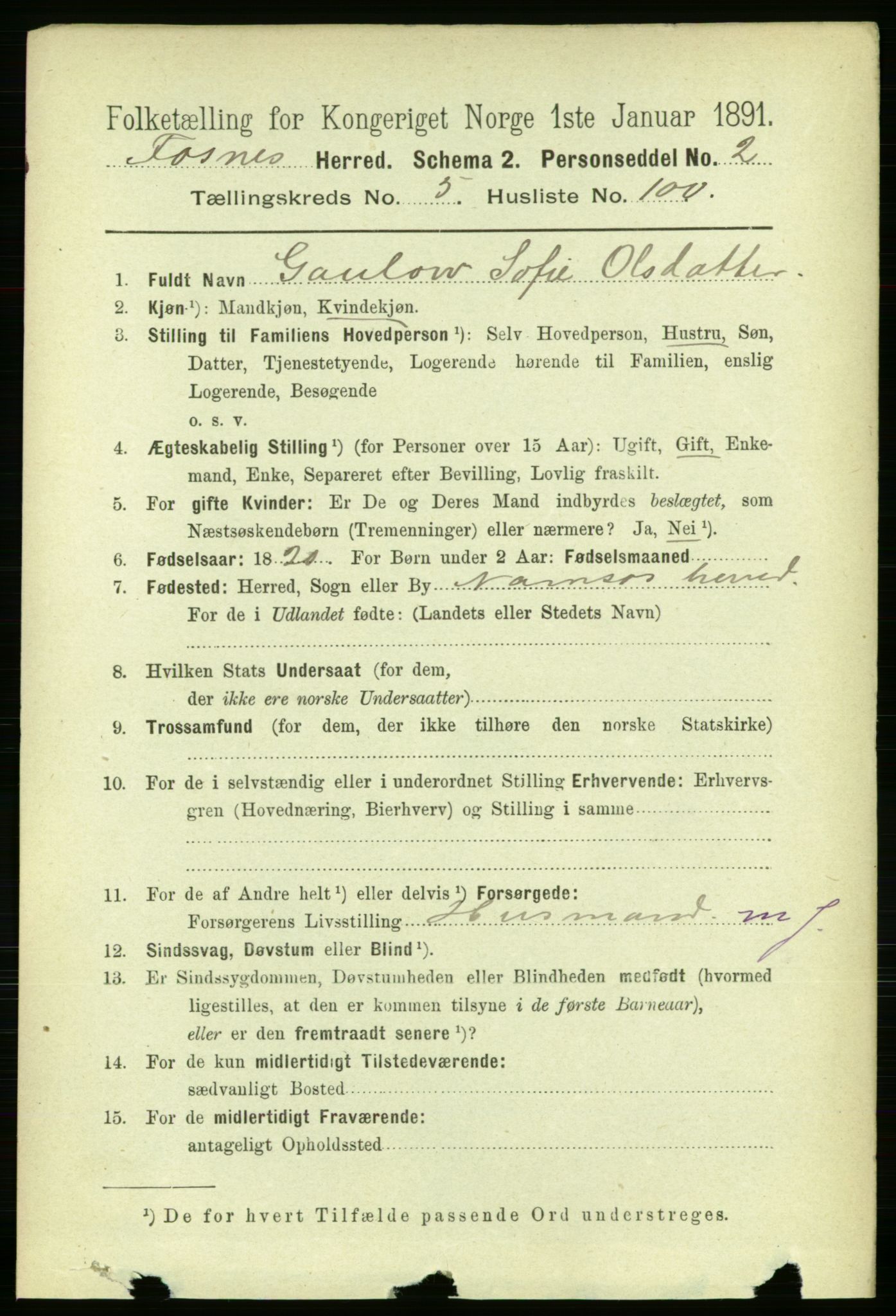 RA, 1891 census for 1748 Fosnes, 1891, p. 2656