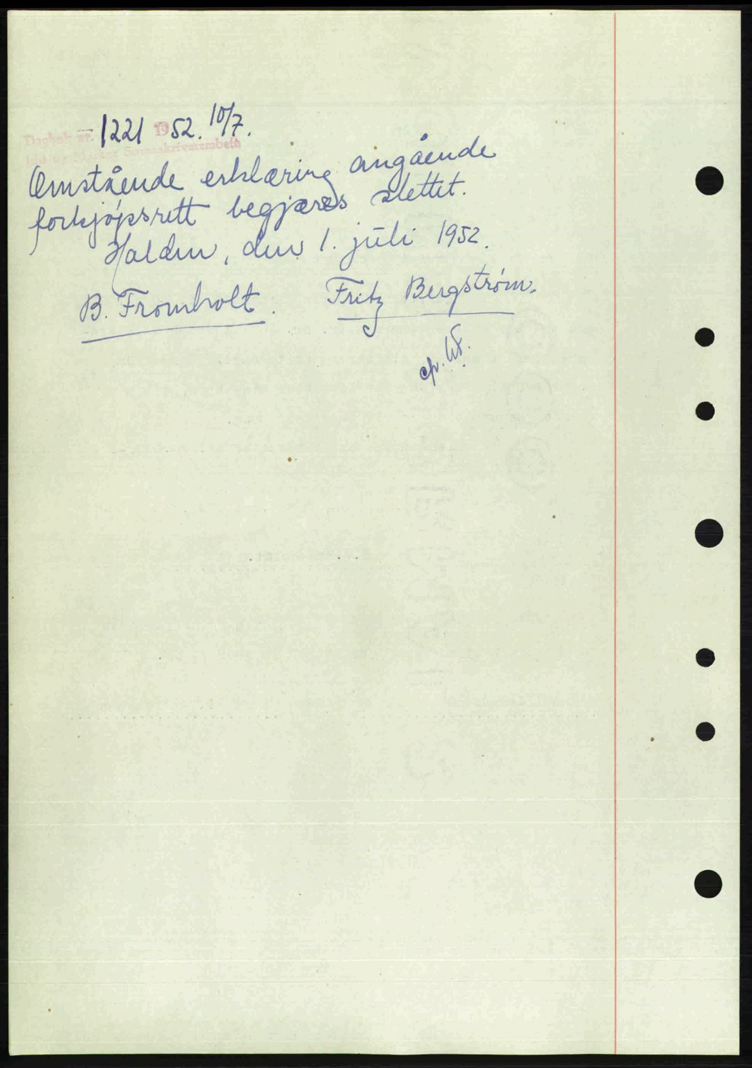 Idd og Marker sorenskriveri, SAO/A-10283/G/Gb/Gbb/L0009: Mortgage book no. A9, 1946-1947, Diary no: : 1221/1952