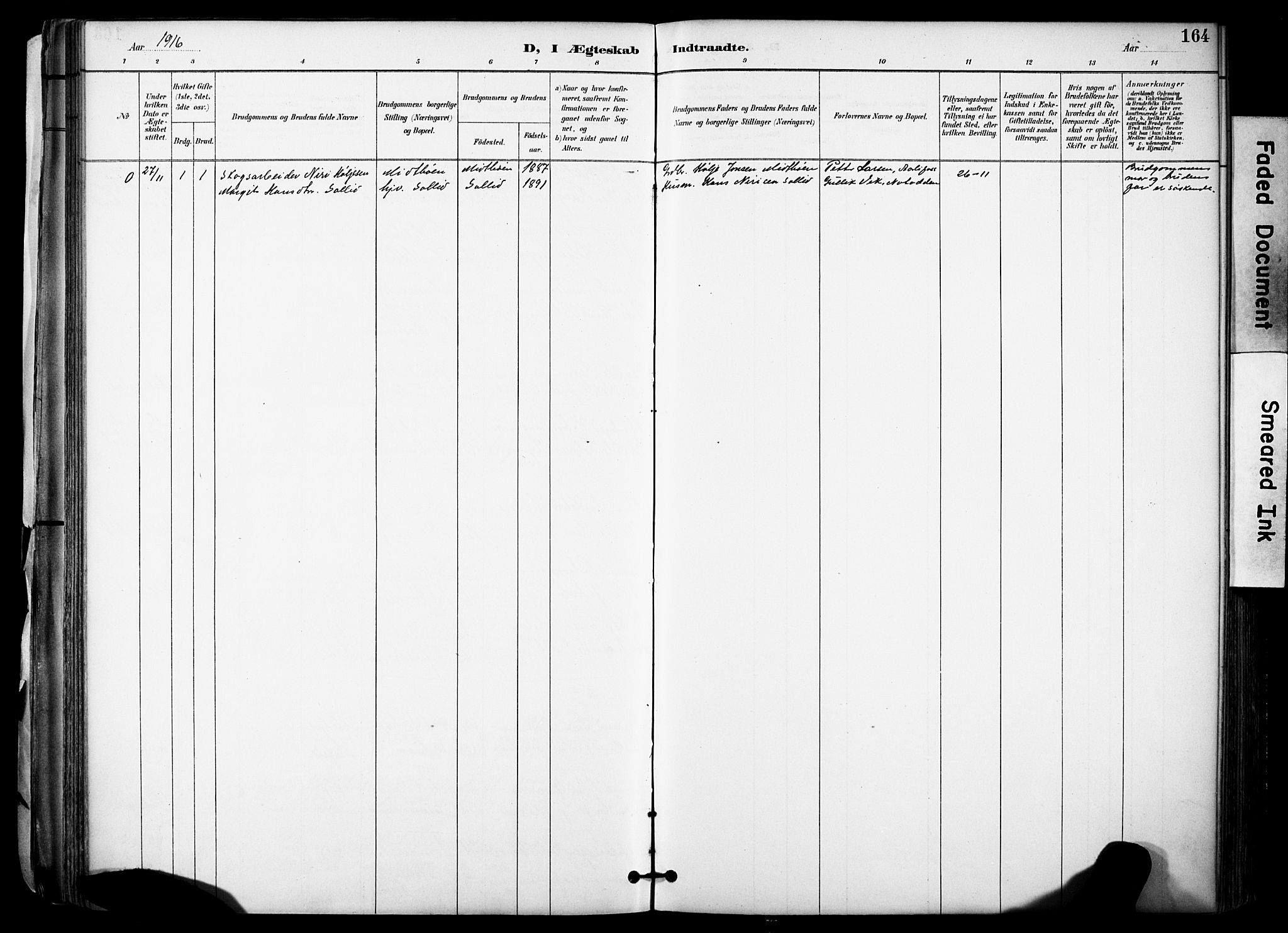 Gransherad kirkebøker, SAKO/A-267/F/Fa/L0005: Parish register (official) no. I 5, 1887-1916, p. 164