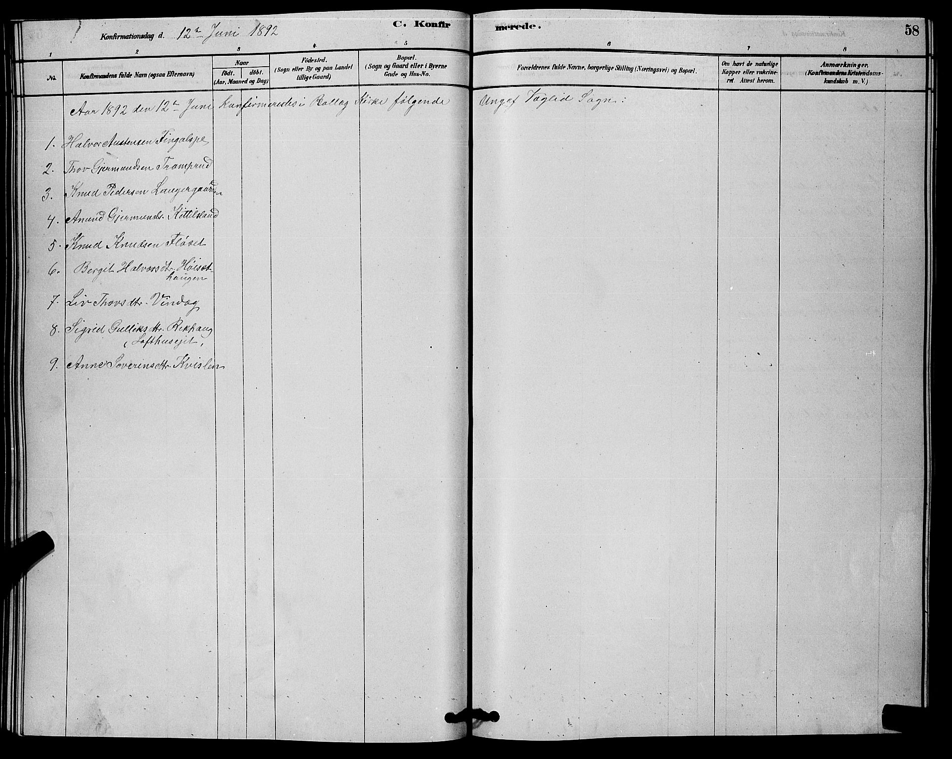 Rollag kirkebøker, SAKO/A-240/G/Gb/L0002: Parish register (copy) no. II 2, 1878-1898, p. 58
