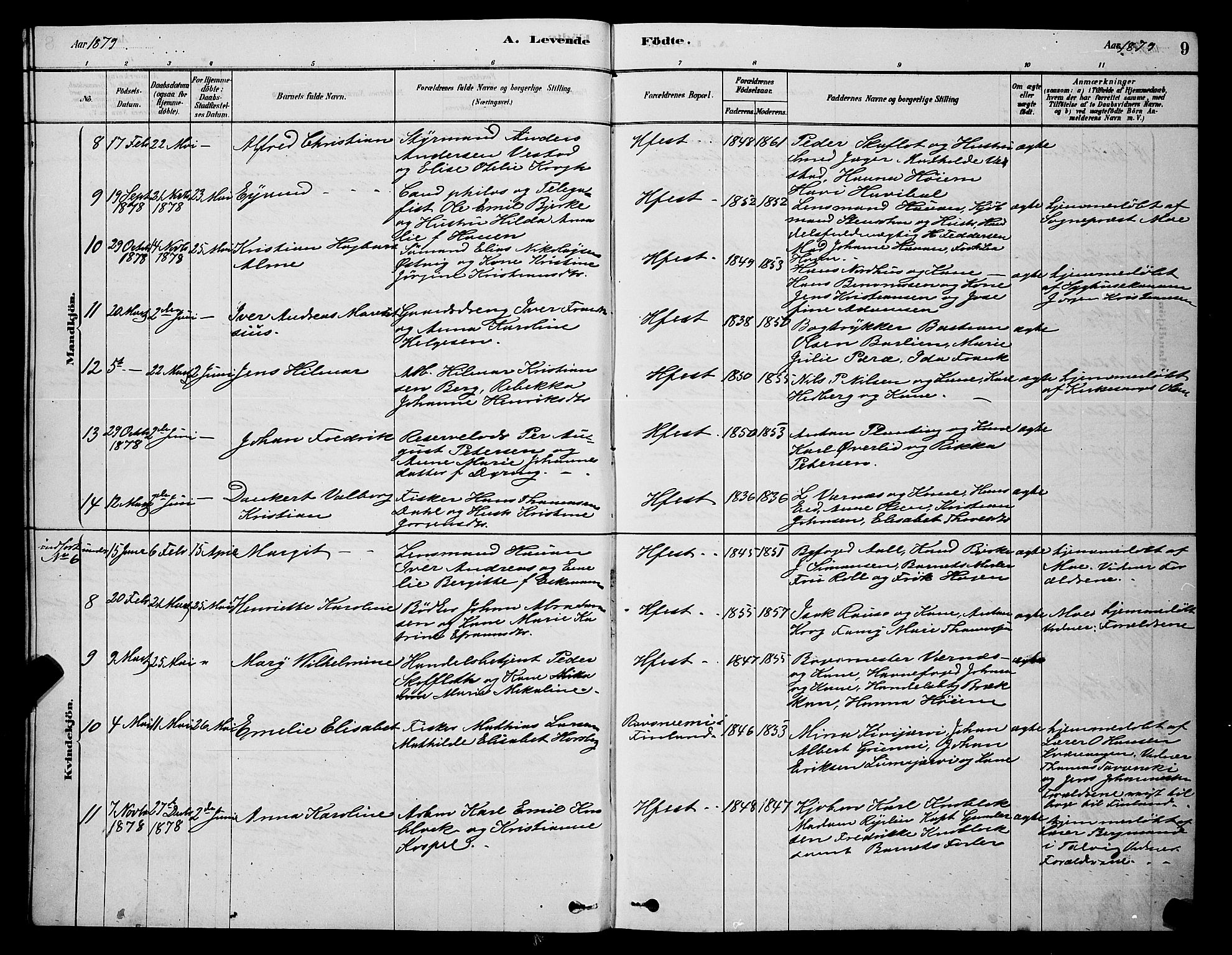 Hammerfest sokneprestkontor, AV/SATØ-S-1347/H/Hb/L0006.klokk: Parish register (copy) no. 6, 1876-1884, p. 9