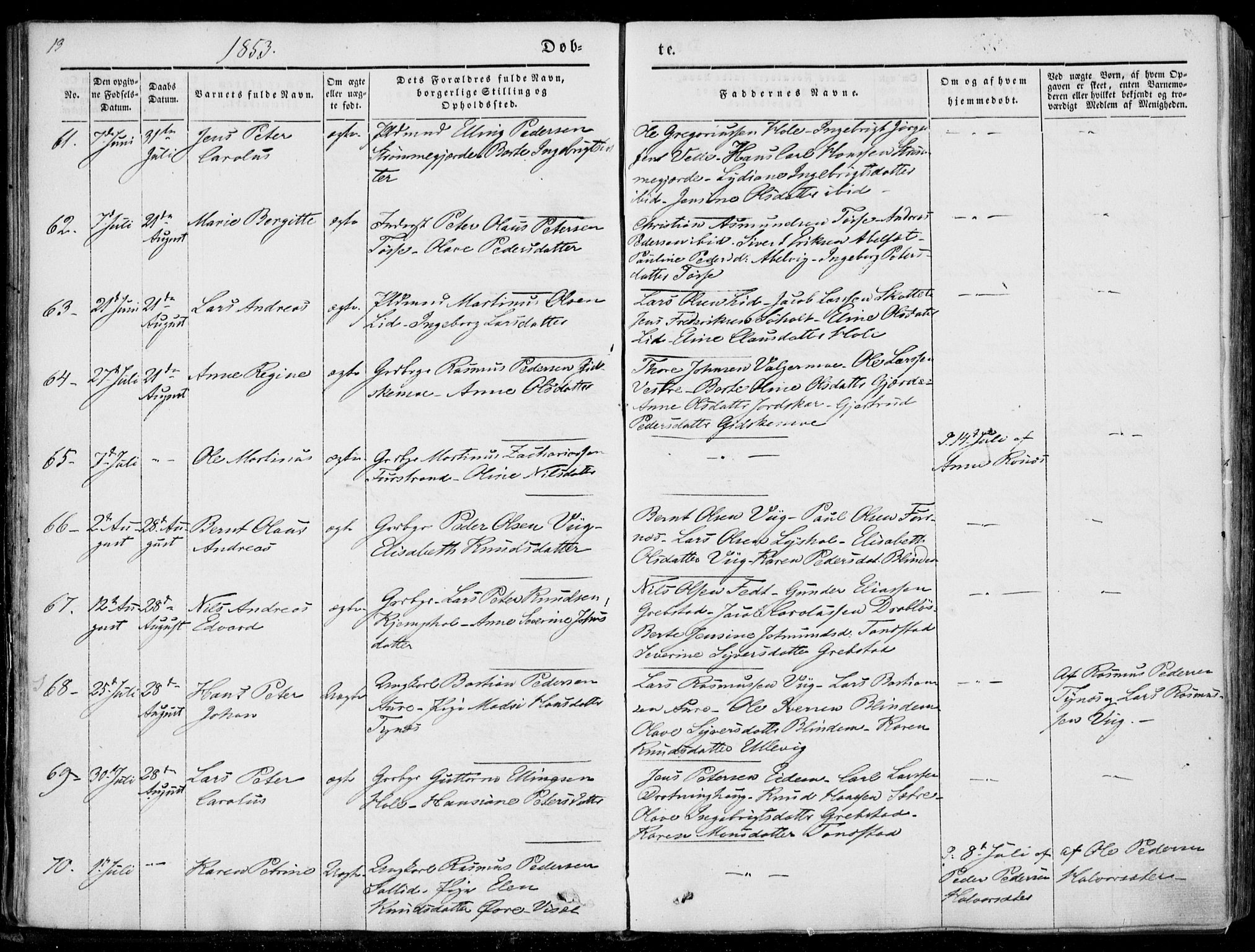 Ministerialprotokoller, klokkerbøker og fødselsregistre - Møre og Romsdal, AV/SAT-A-1454/522/L0313: Parish register (official) no. 522A08, 1852-1862, p. 13