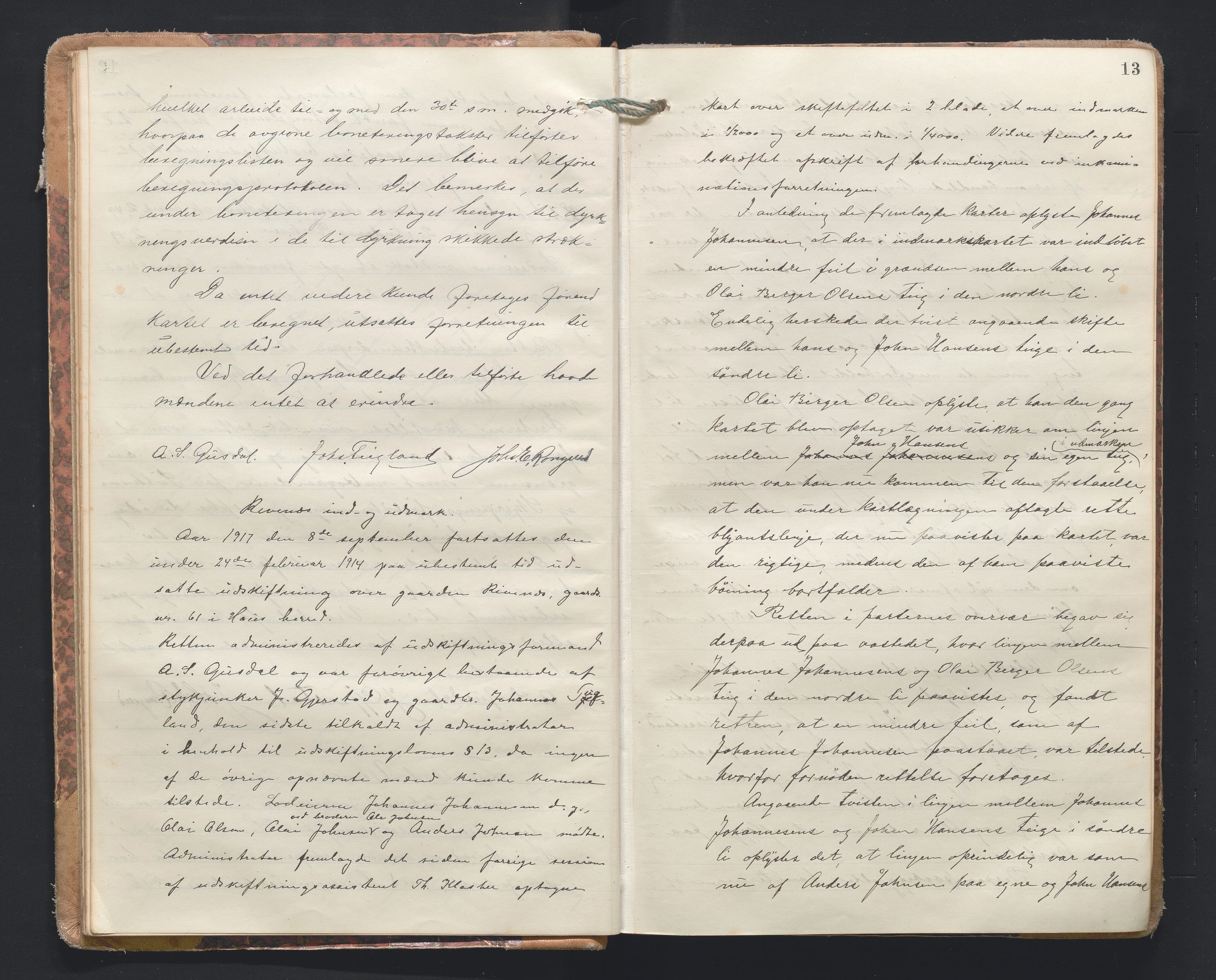 Hordaland jordskiftedøme - I Nordhordland jordskiftedistrikt, AV/SAB-A-6801/A/Aa/L0021: Forhandlingsprotokoll, 1917-1919, p. 12b-13a