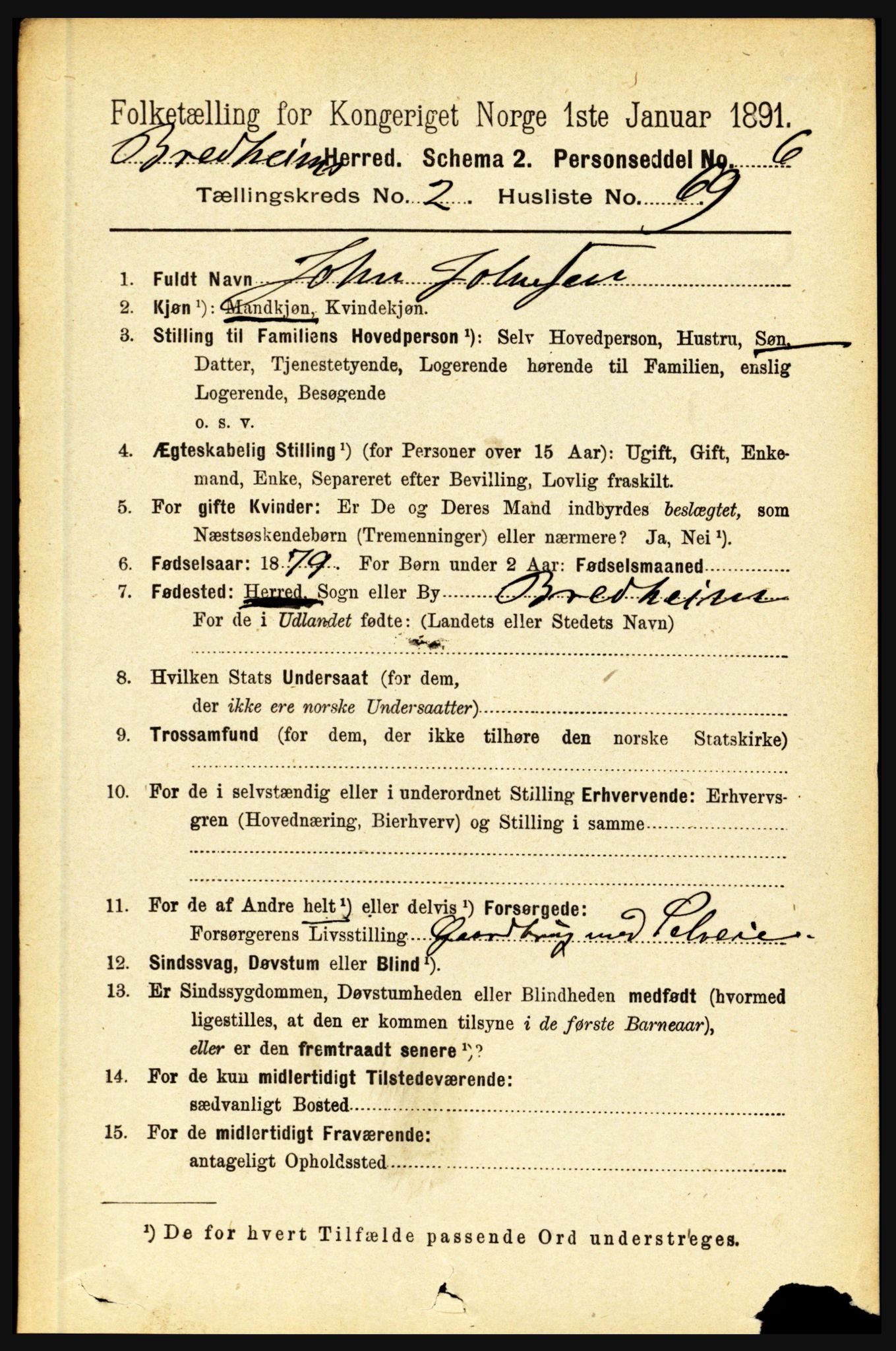 RA, 1891 census for 1446 Breim, 1891, p. 809