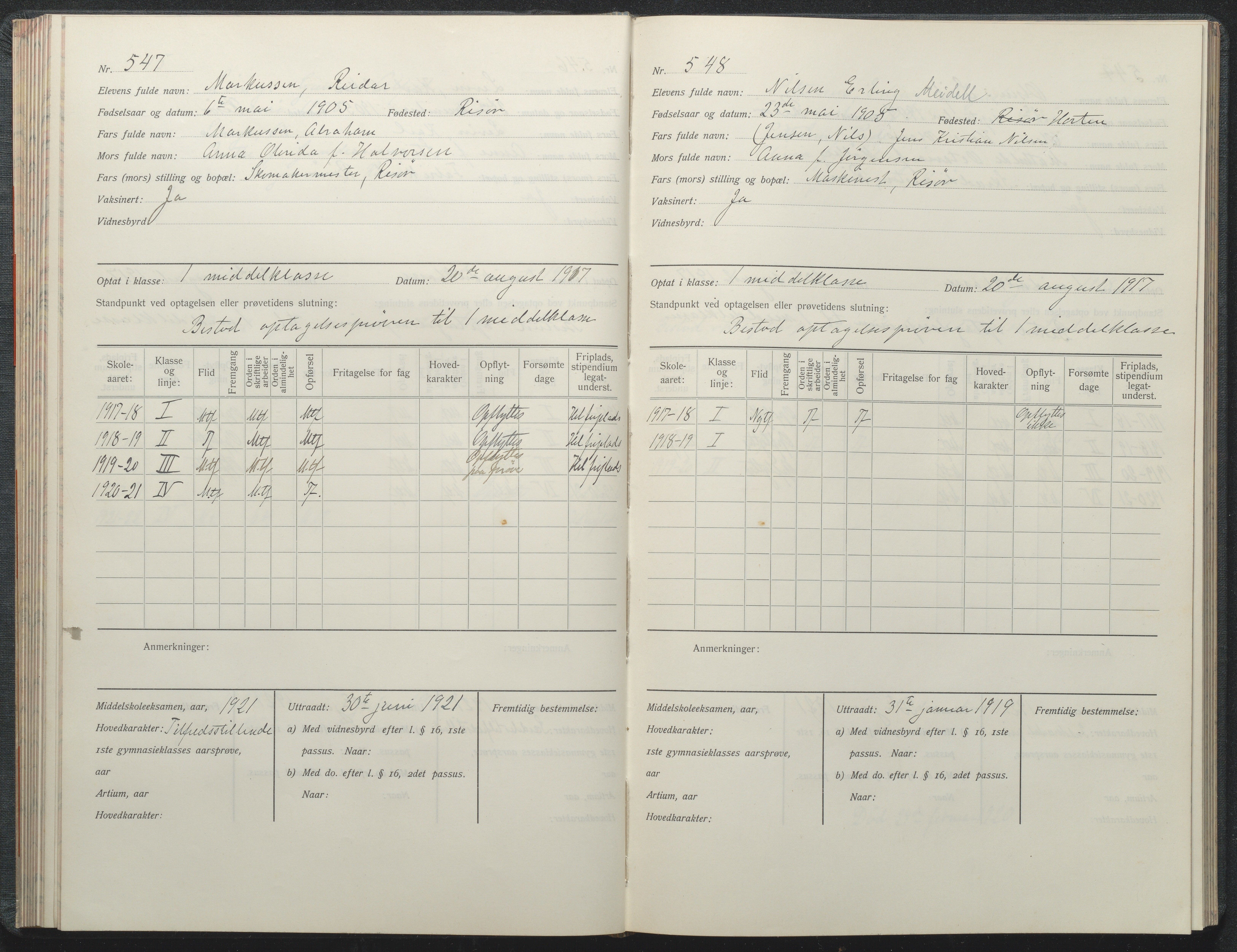 Risør kommune, AAKS/KA0901-PK/1/05/05i/L0002: Manntallsprotokoll, 1911-1925, p. 547-548