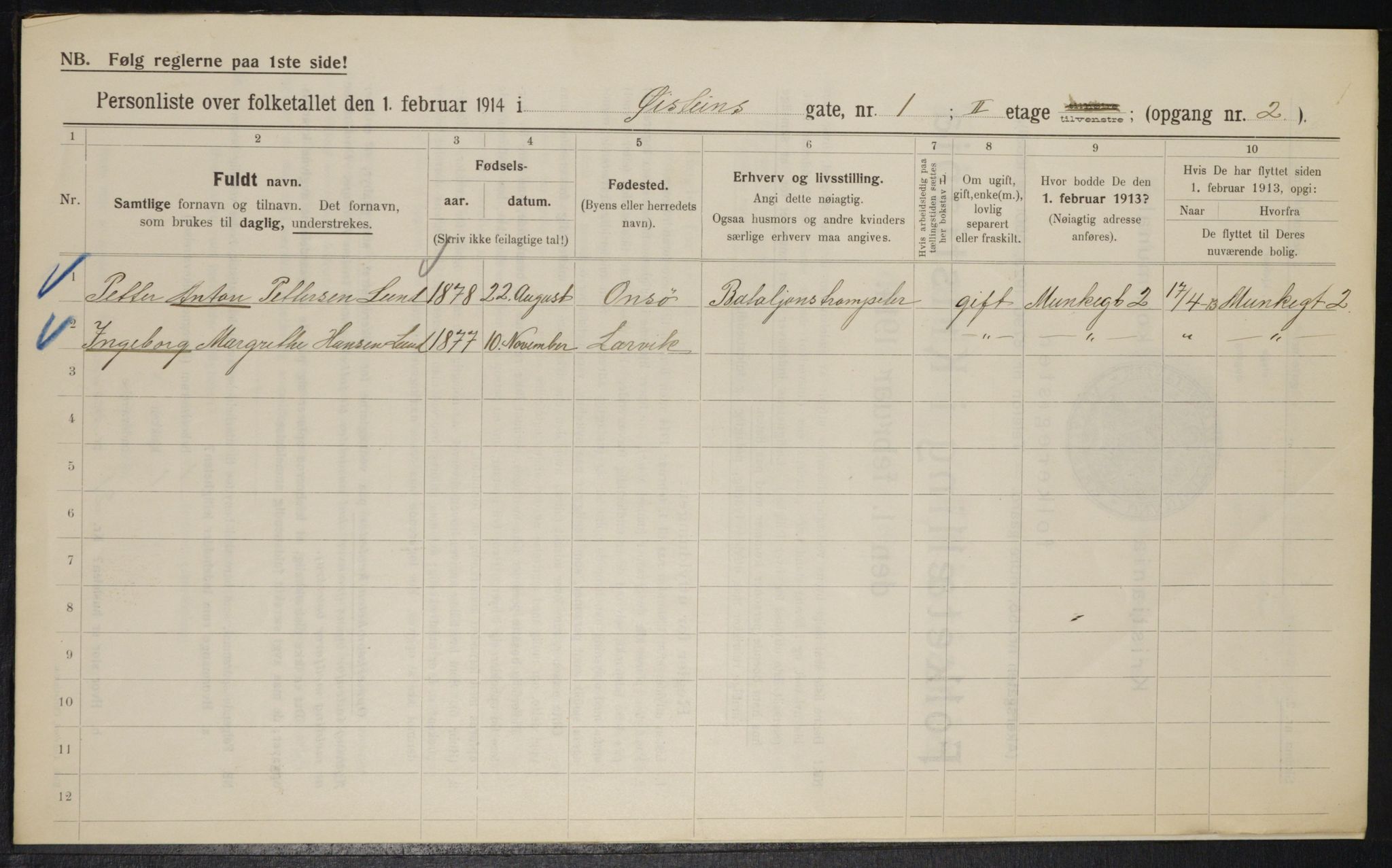 OBA, Municipal Census 1914 for Kristiania, 1914, p. 131305