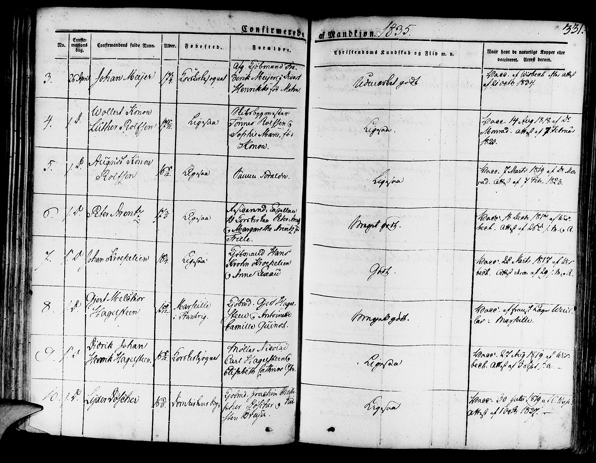 Korskirken sokneprestembete, AV/SAB-A-76101/H/Haa/L0014: Parish register (official) no. A 14, 1823-1835, p. 331