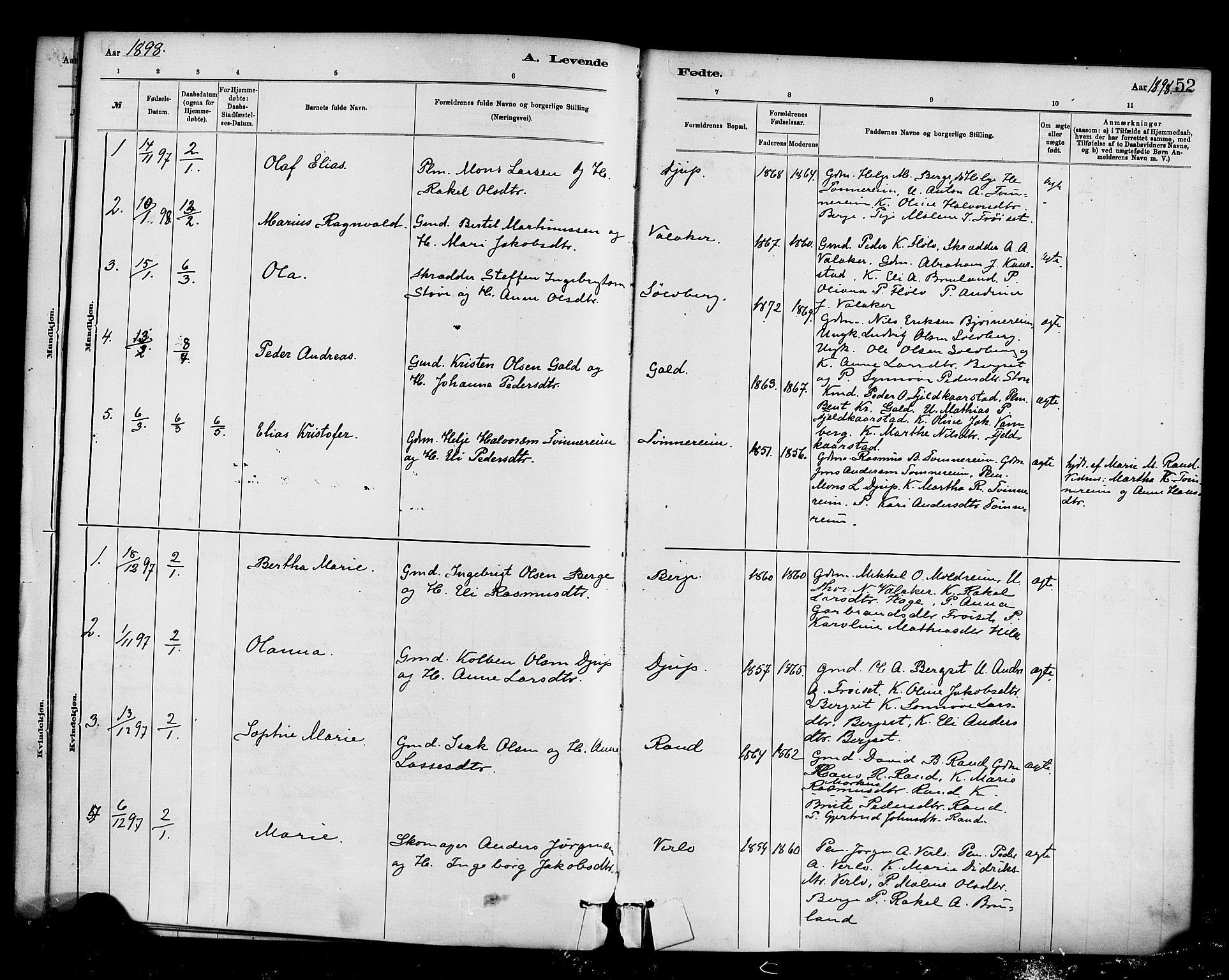 Innvik sokneprestembete, AV/SAB-A-80501: Parish register (official) no. D 1, 1879-1900, p. 52