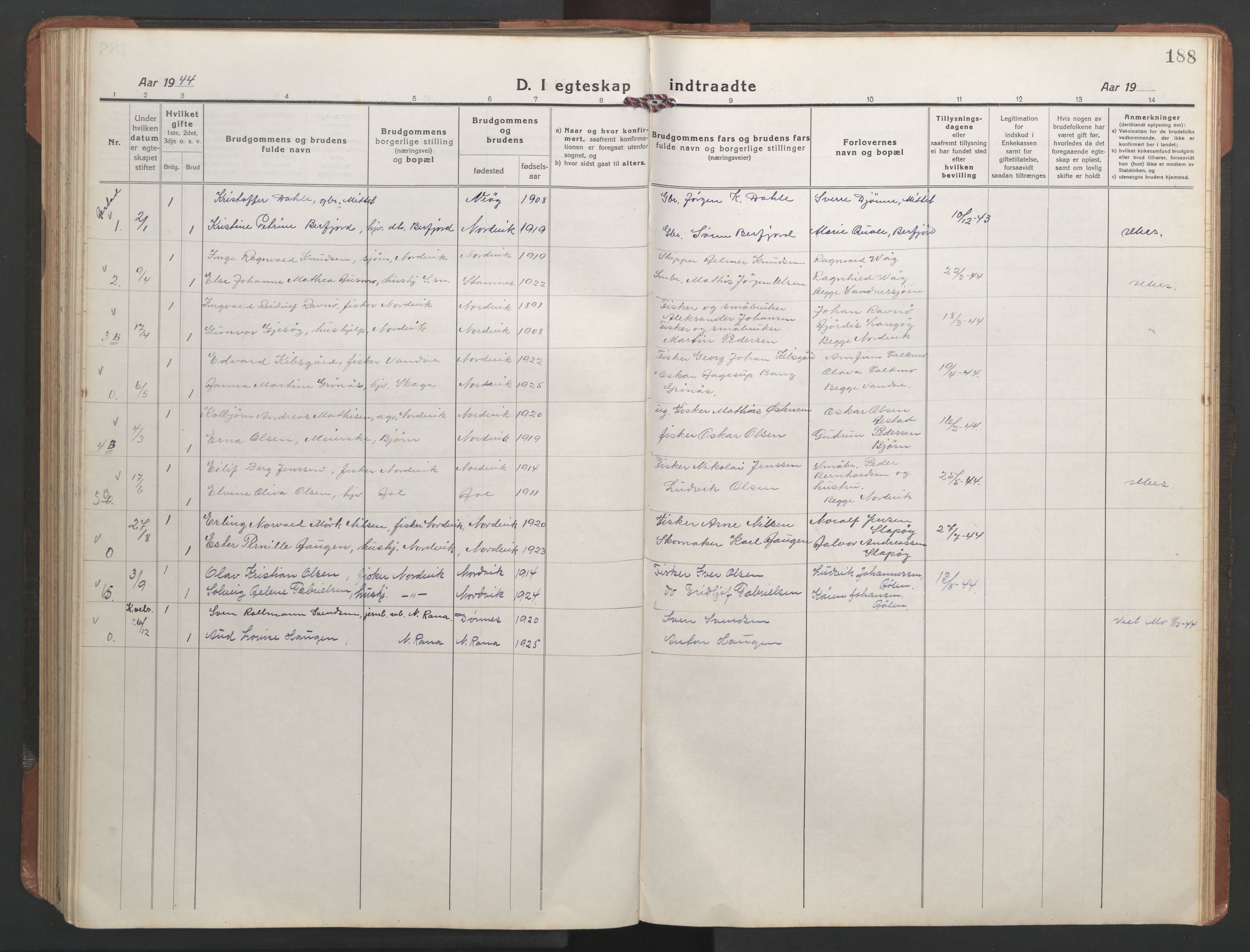 Ministerialprotokoller, klokkerbøker og fødselsregistre - Nordland, AV/SAT-A-1459/836/L0539: Parish register (copy) no. 836C03, 1917-1949, p. 188