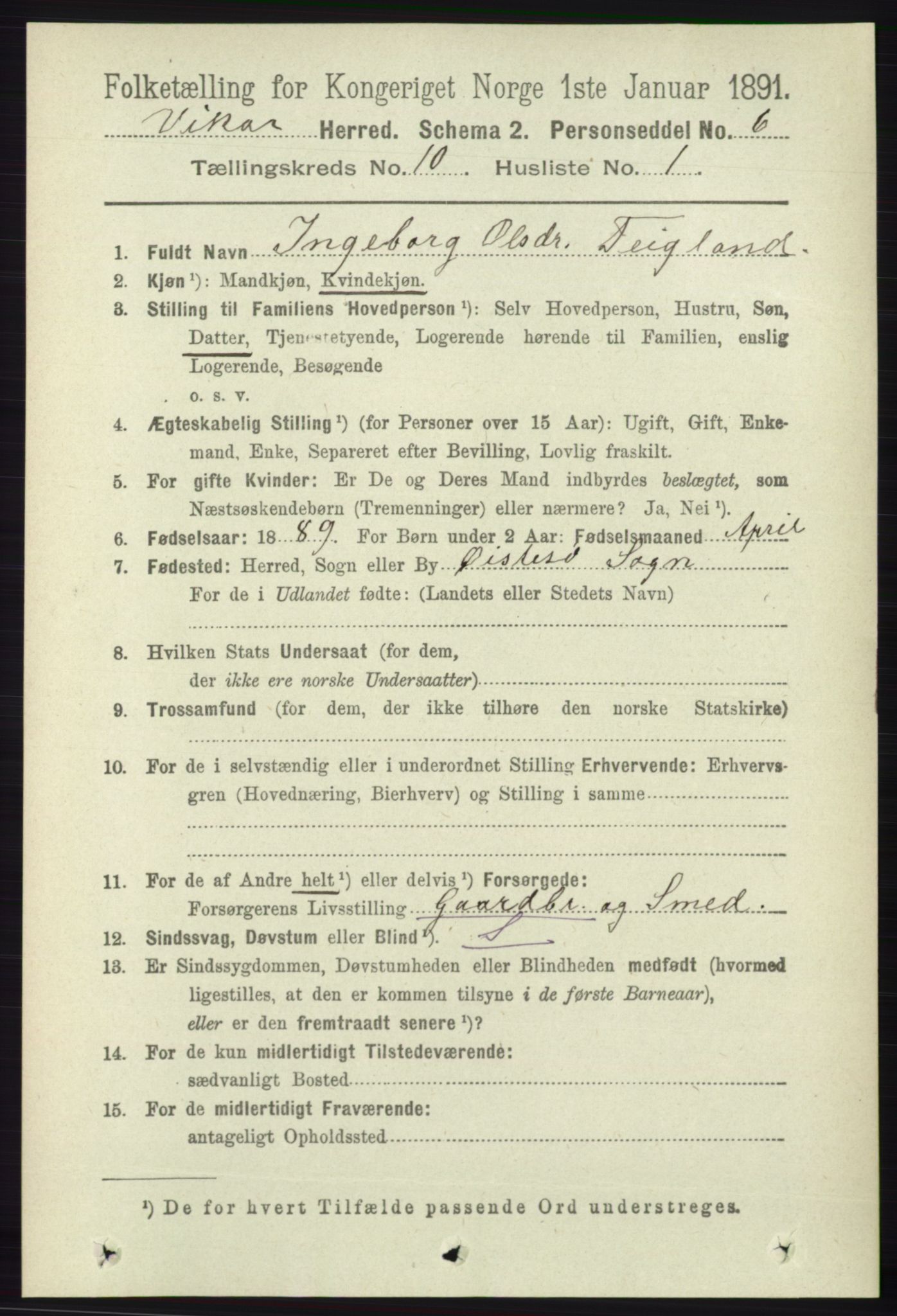 RA, 1891 census for 1238 Vikør, 1891, p. 2940