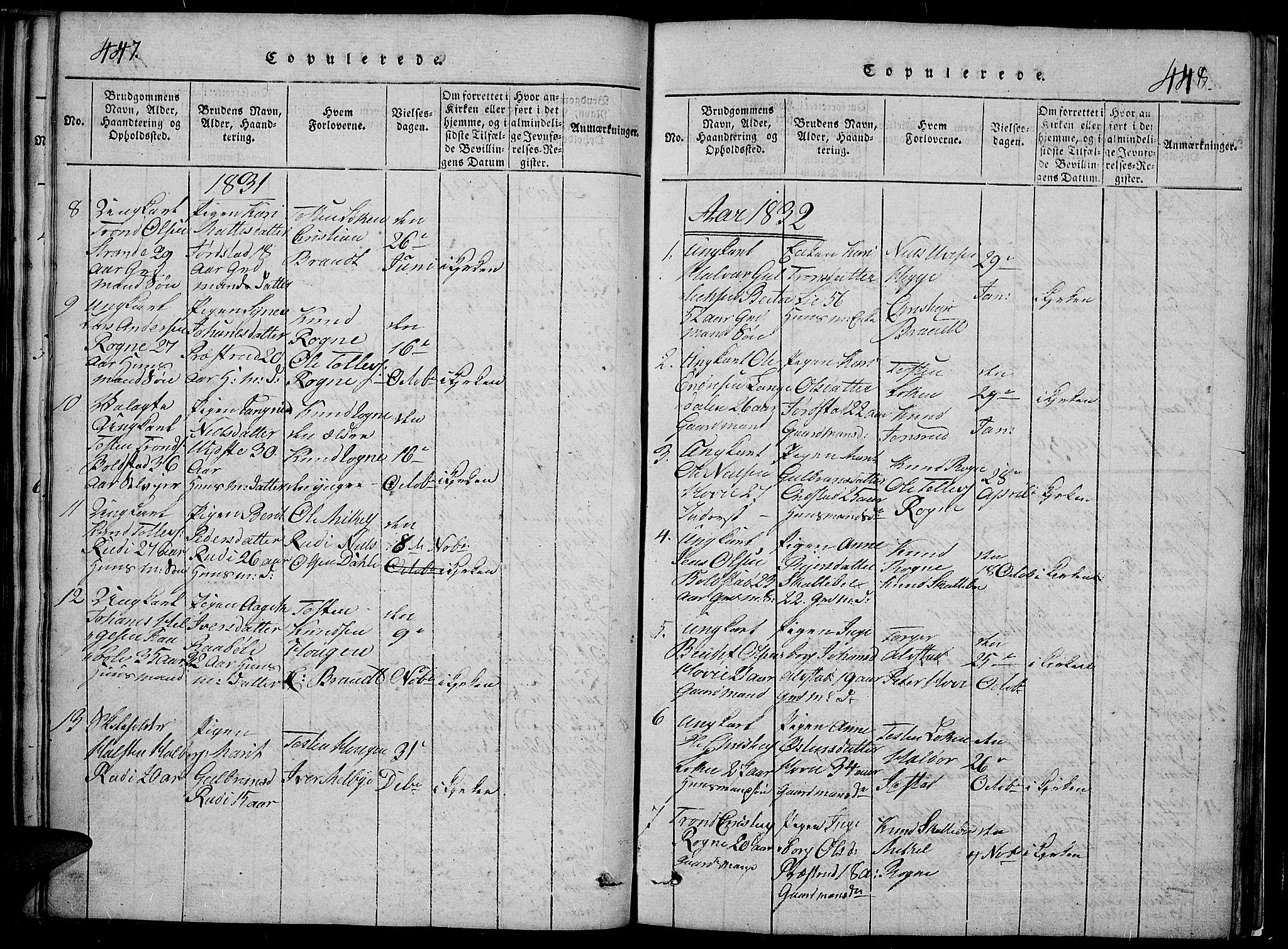 Slidre prestekontor, SAH/PREST-134/H/Ha/Hab/L0002: Parish register (copy) no. 2, 1814-1839, p. 447-448