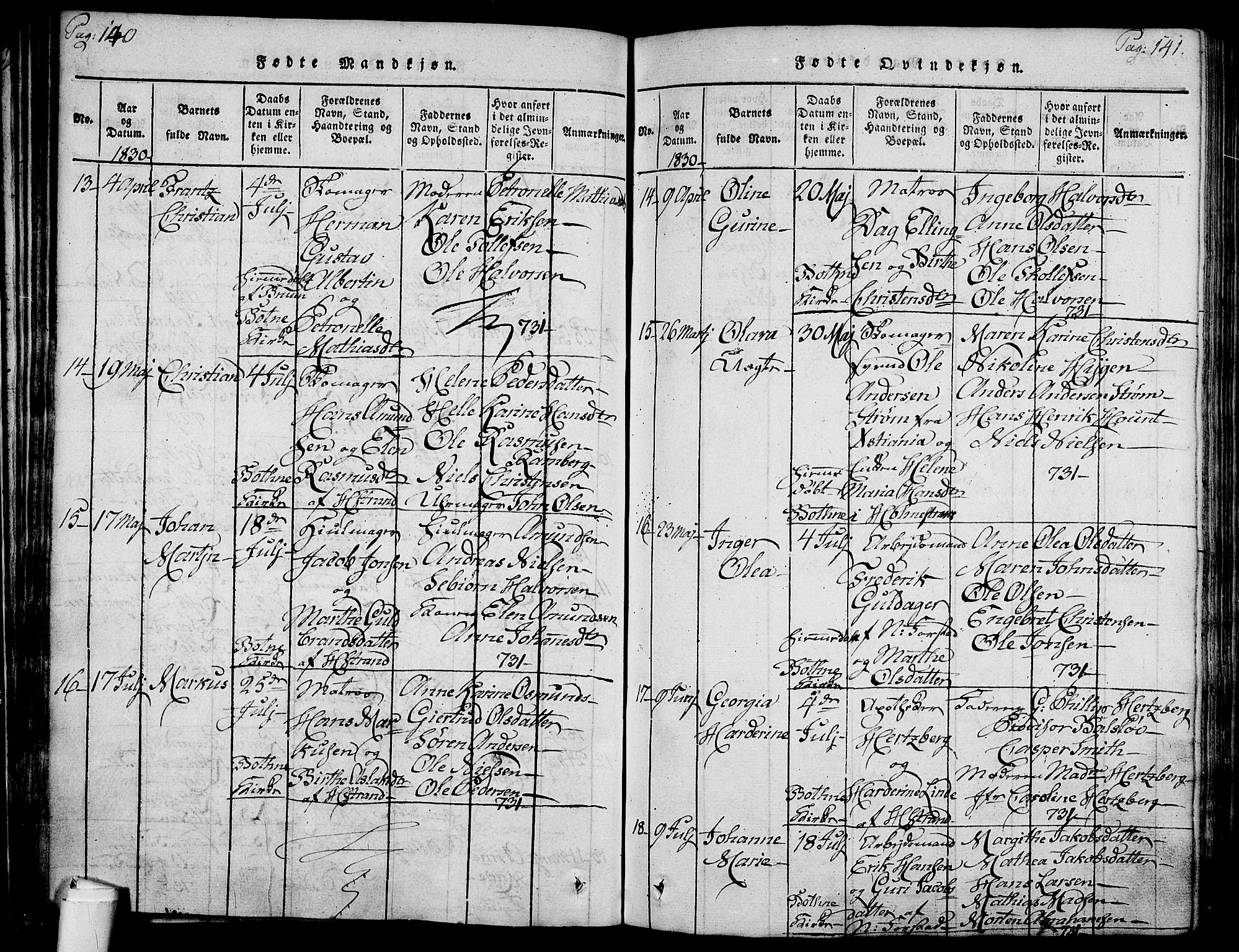 Holmestrand kirkebøker, AV/SAKO-A-346/F/Fa/L0001: Parish register (official) no. 1, 1814-1840, p. 140-141