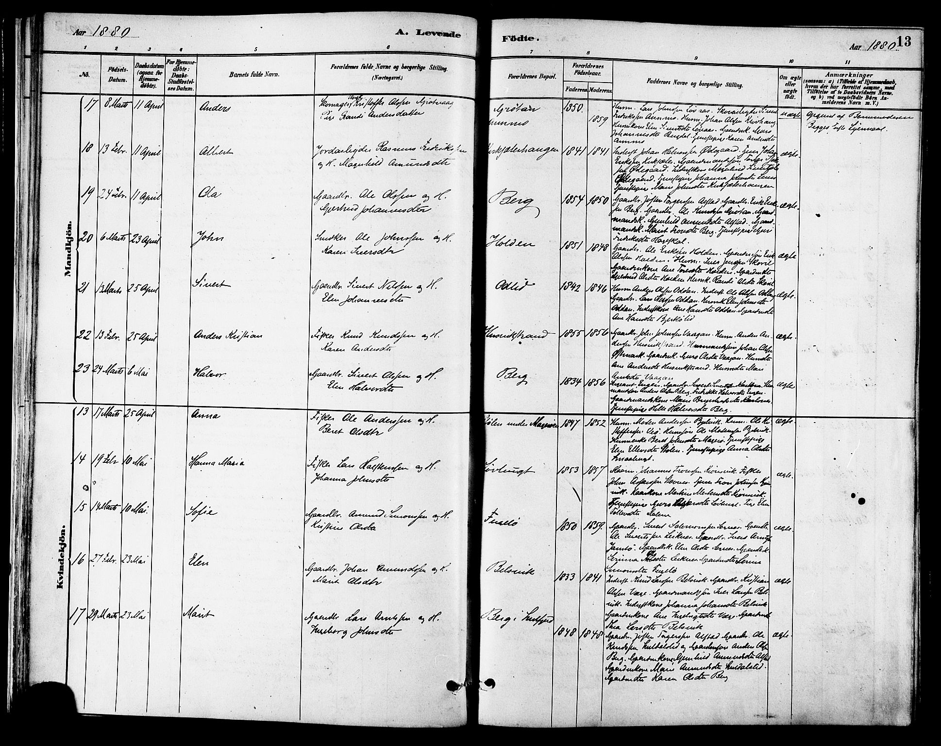 Ministerialprotokoller, klokkerbøker og fødselsregistre - Sør-Trøndelag, AV/SAT-A-1456/630/L0496: Parish register (official) no. 630A09, 1879-1895, p. 13