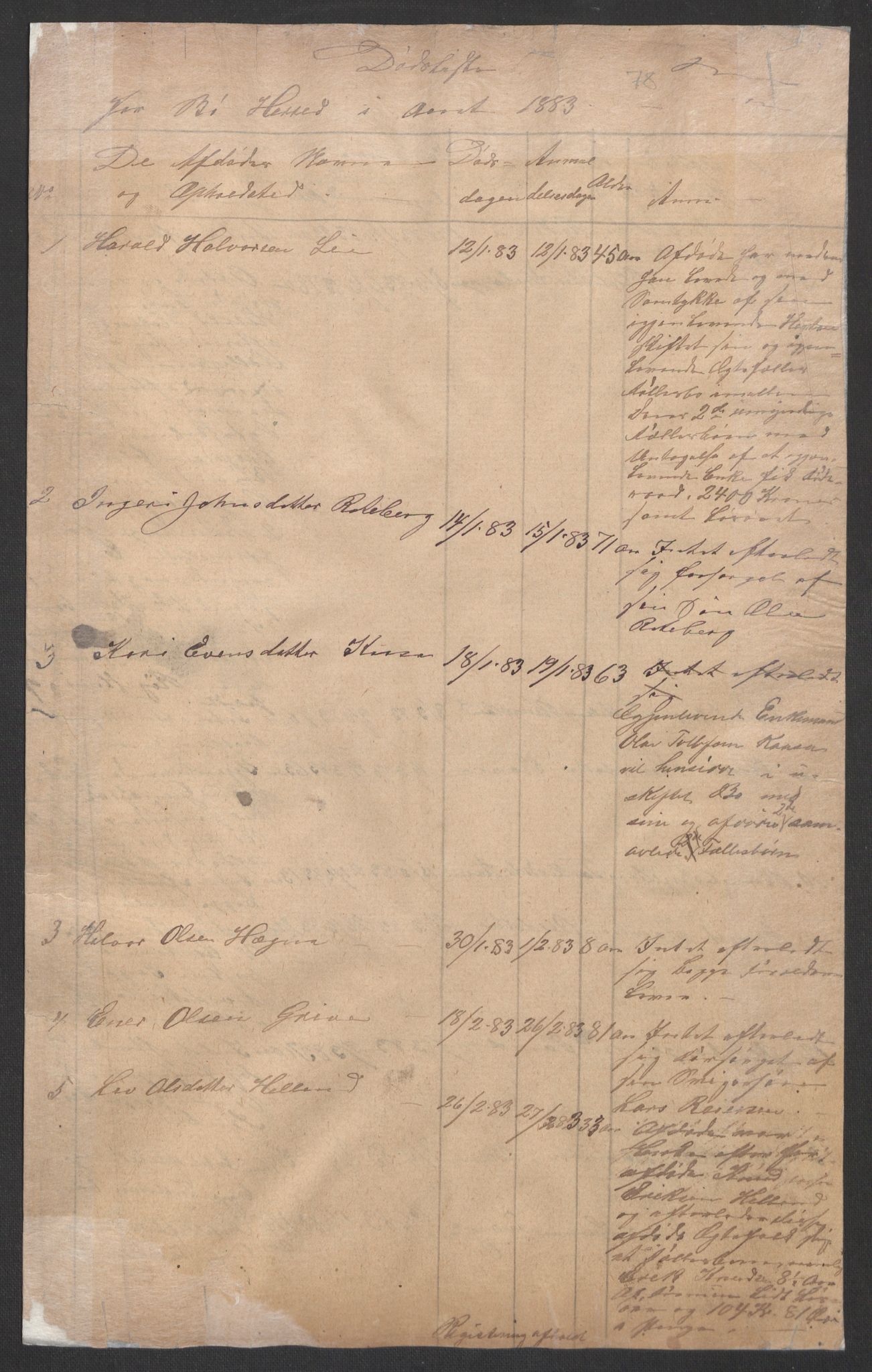 Bø lensmannskontor, AV/SAKO-A-553/H/Ha/L0001: Dødsfallsprotokoll, 1836-1889