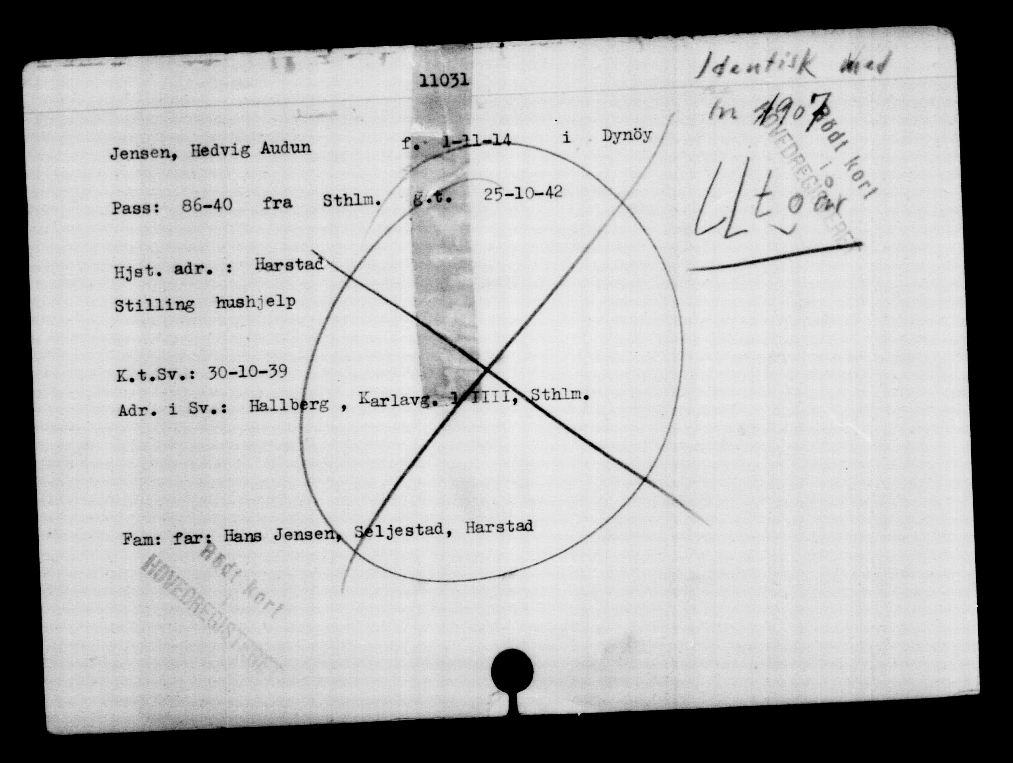 Den Kgl. Norske Legasjons Flyktningskontor, AV/RA-S-6753/V/Va/L0006: Kjesäterkartoteket.  Flyktningenr. 9400-12711, 1940-1945, p. 1854