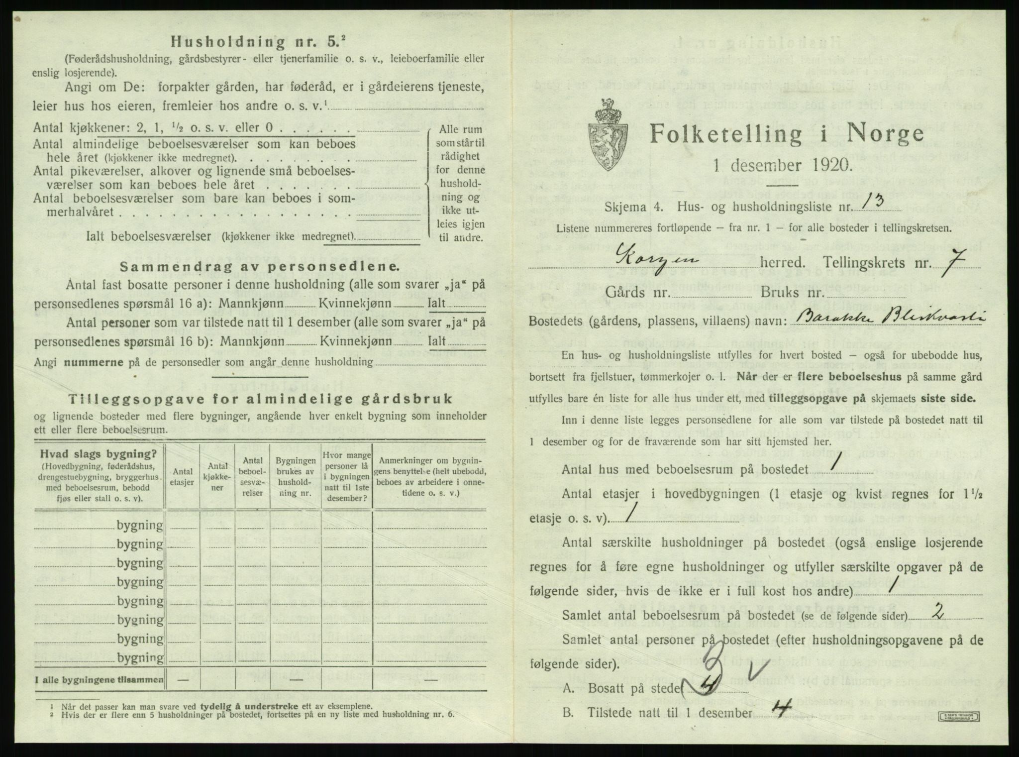 SAT, 1920 census for Korgen, 1920, p. 448