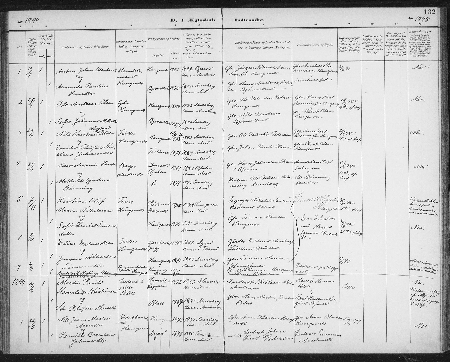 Ministerialprotokoller, klokkerbøker og fødselsregistre - Nordland, AV/SAT-A-1459/899/L1437: Parish register (official) no. 899A05, 1897-1908, p. 132