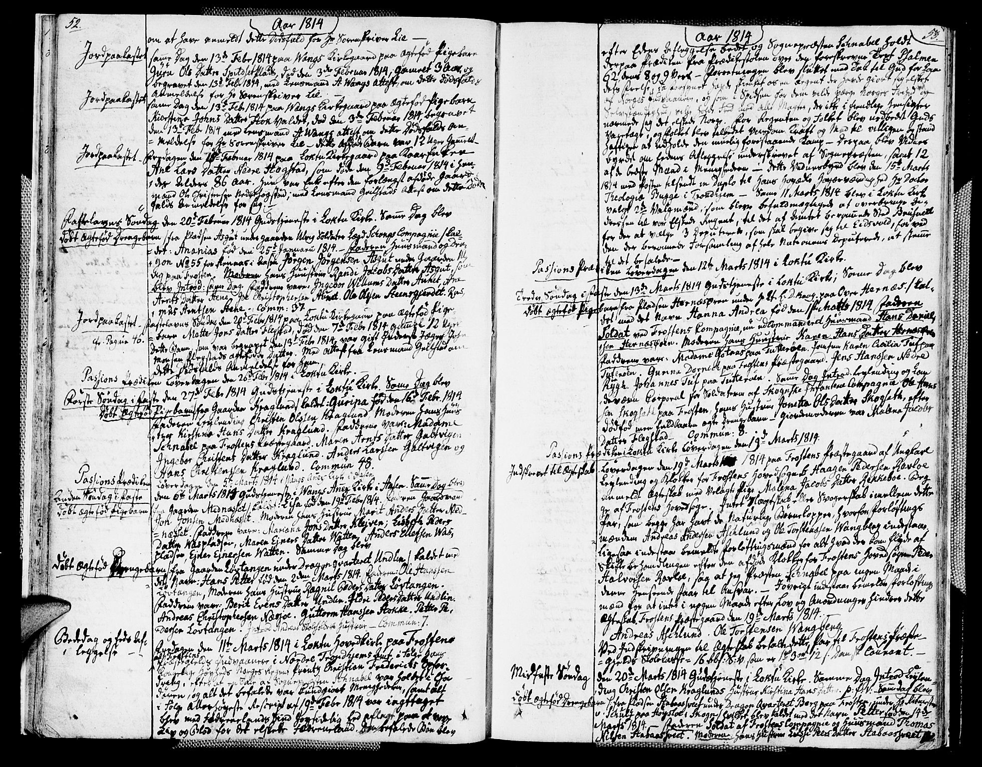 Ministerialprotokoller, klokkerbøker og fødselsregistre - Nord-Trøndelag, SAT/A-1458/713/L0111: Parish register (official) no. 713A03, 1812-1816, p. 52-53