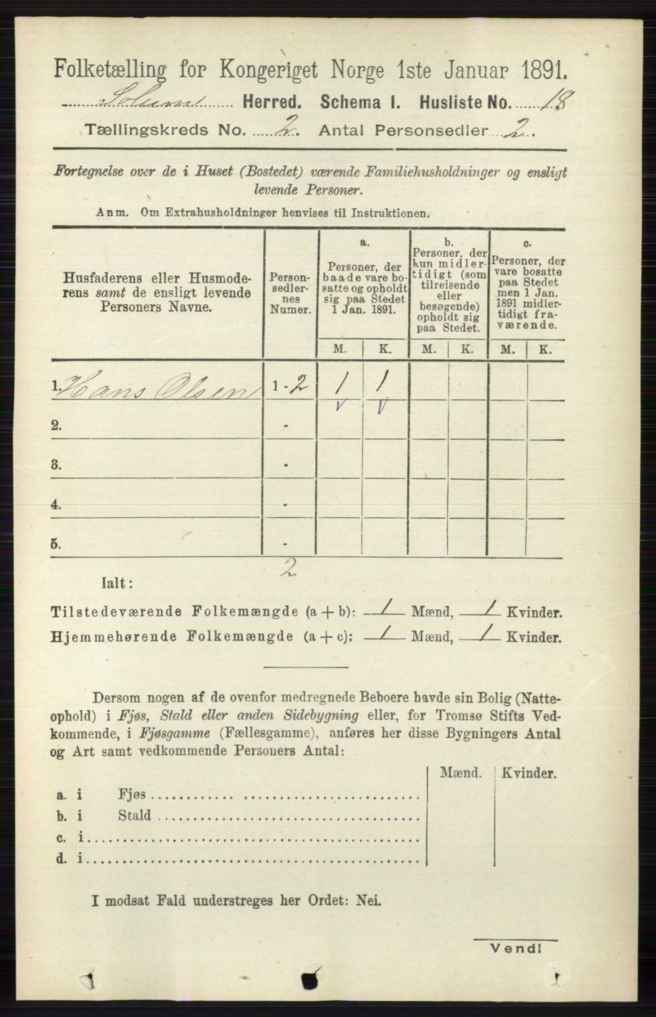 RA, 1891 census for 0818 Solum, 1891, p. 96