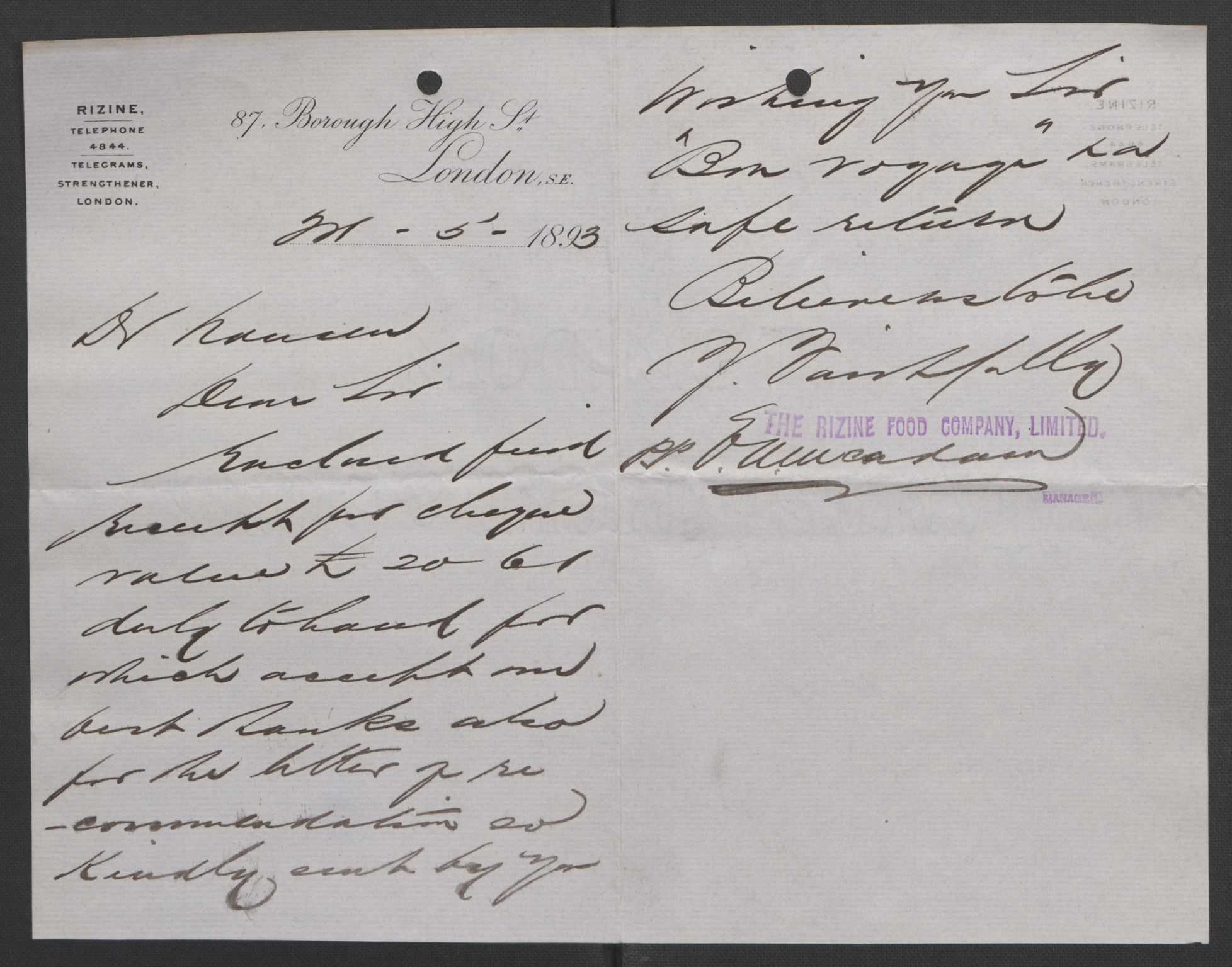 Arbeidskomitéen for Fridtjof Nansens polarekspedisjon, AV/RA-PA-0061/D/L0004: Innk. brev og telegrammer vedr. proviant og utrustning, 1892-1893, p. 776