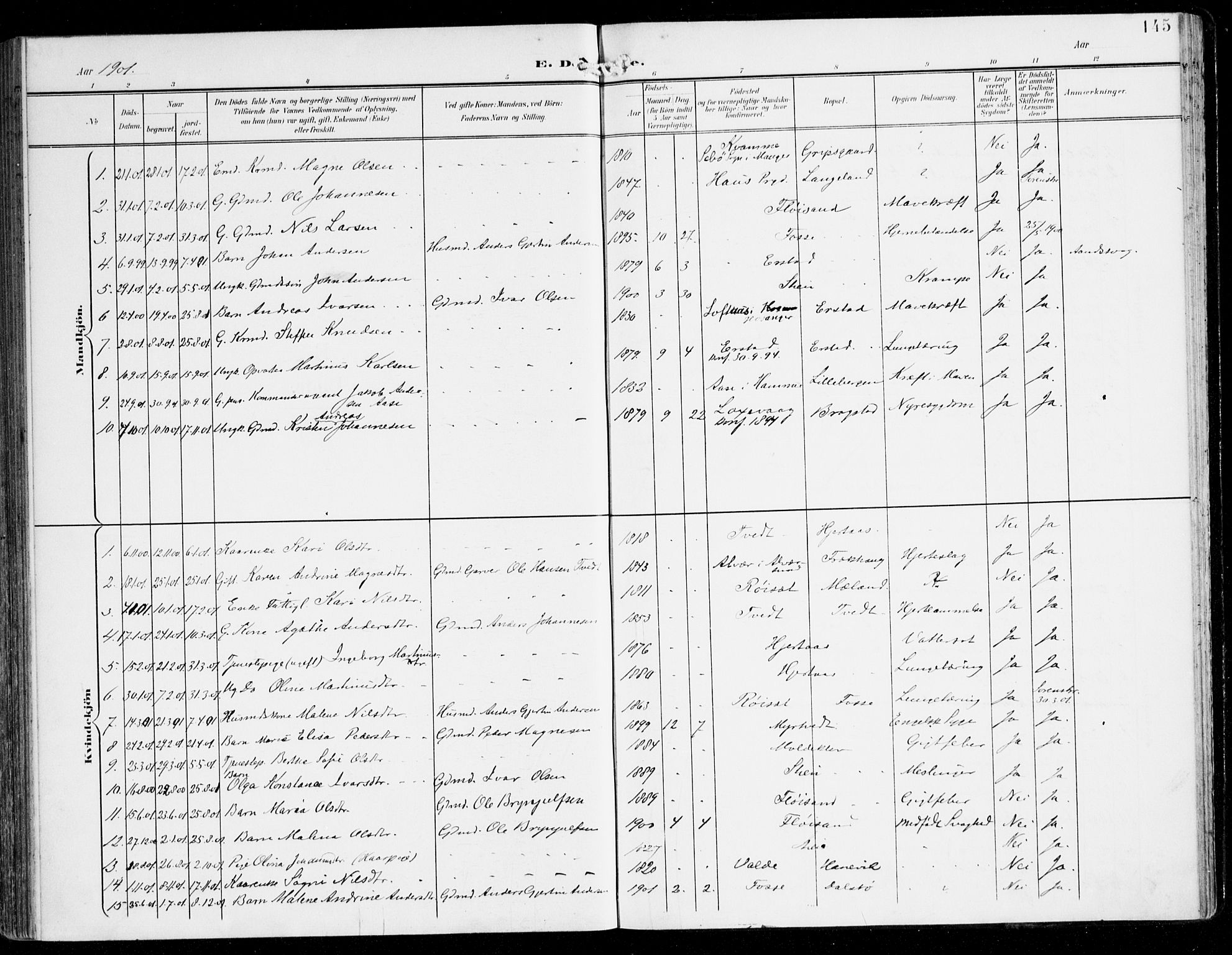 Alversund Sokneprestembete, SAB/A-73901/H/Ha/Haa/Haac/L0002: Parish register (official) no. C 2, 1901-1921, p. 145