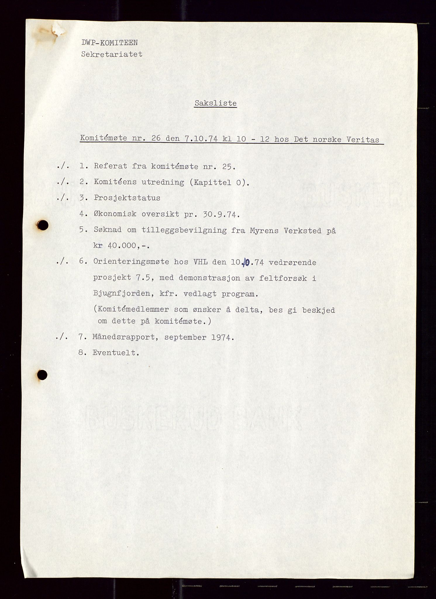 Industridepartementet, Oljekontoret, AV/SAST-A-101348/Di/L0001: DWP, møter juni - november, komiteemøter nr. 19 - 26, 1973-1974, p. 704