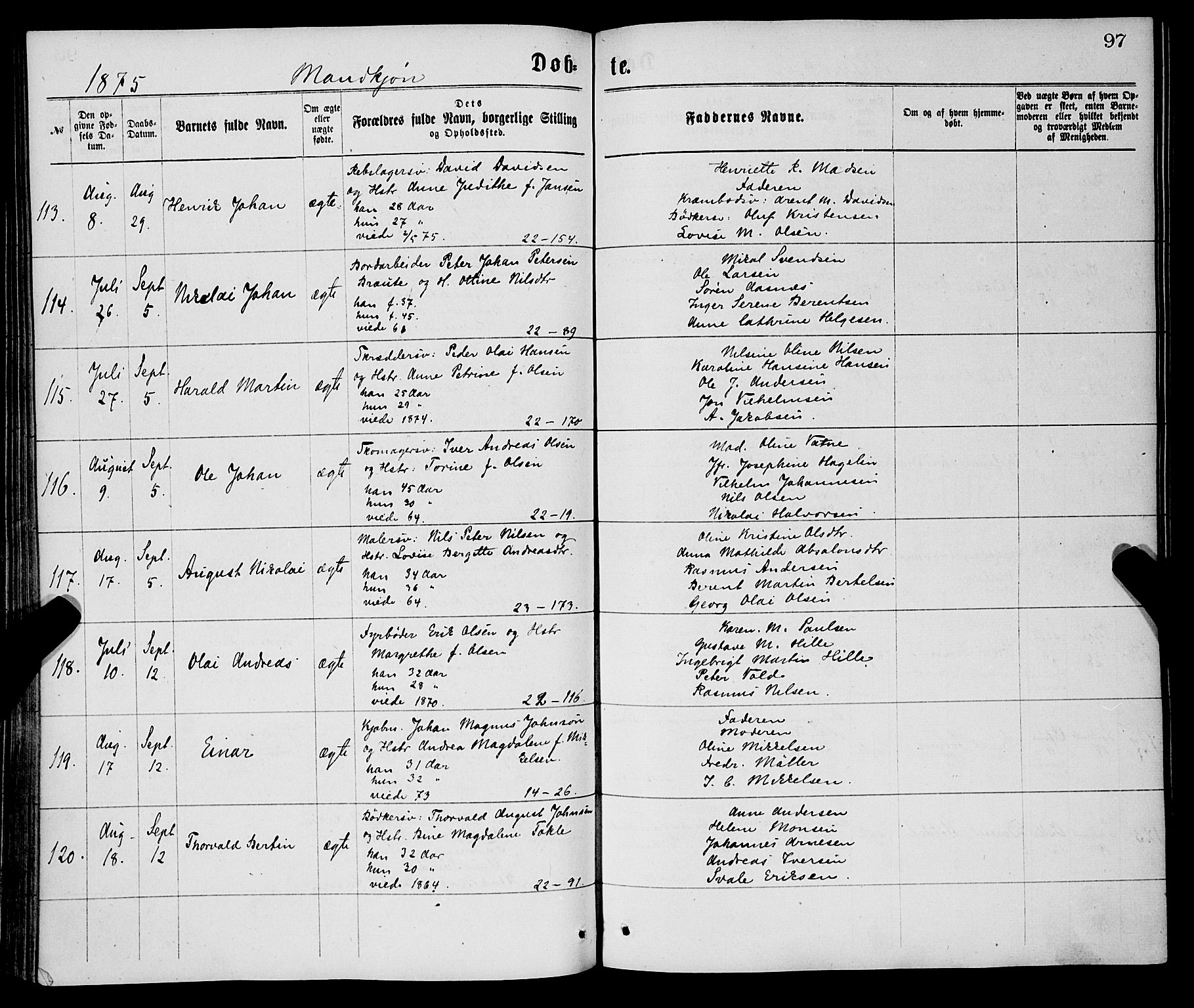 Korskirken sokneprestembete, AV/SAB-A-76101/H/Haa/L0020: Parish register (official) no. B 6, 1871-1878, p. 97