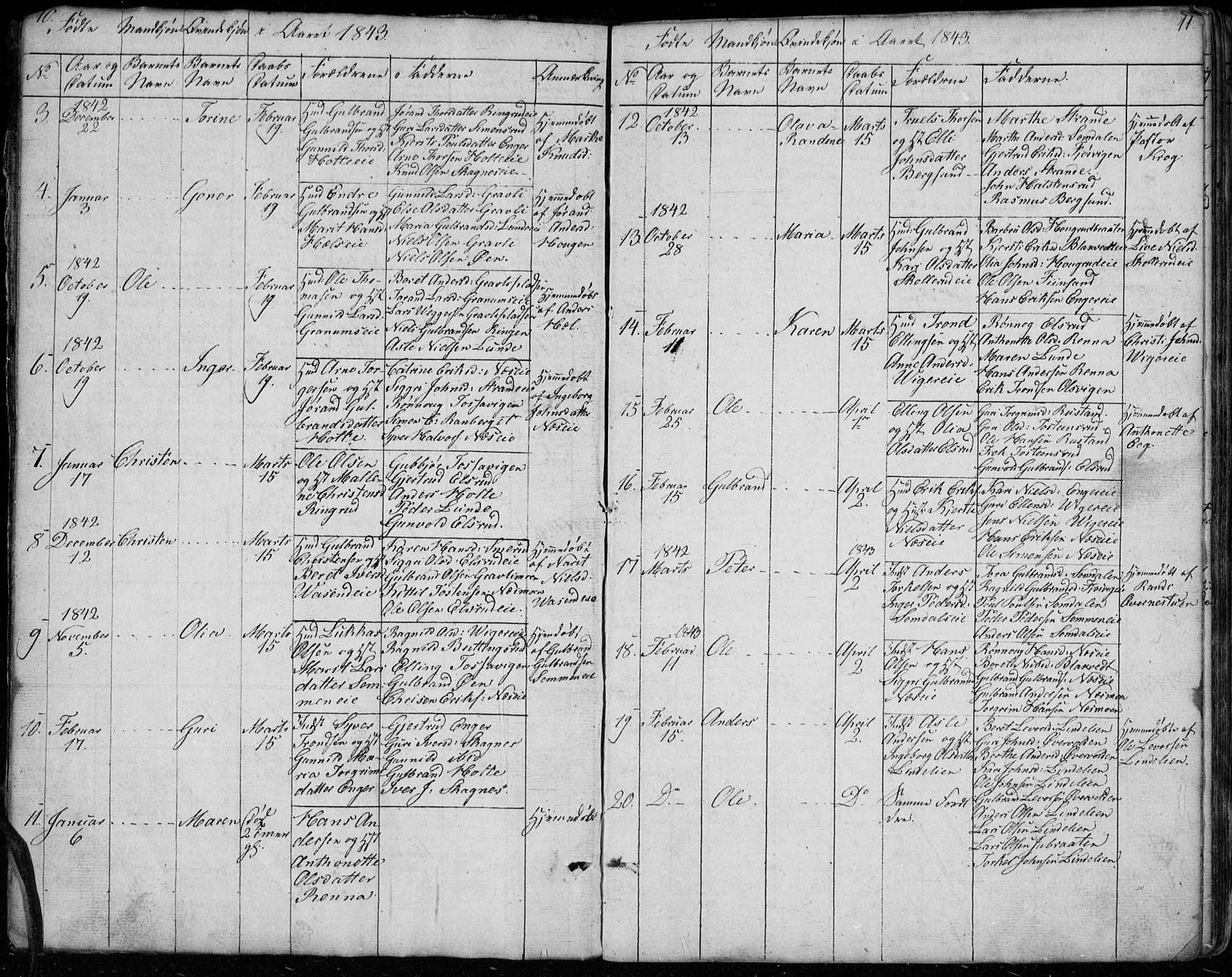 Ådal kirkebøker, AV/SAKO-A-248/G/Ga/L0002: Parish register (copy) no. I 2, 1840-1861, p. 10-11