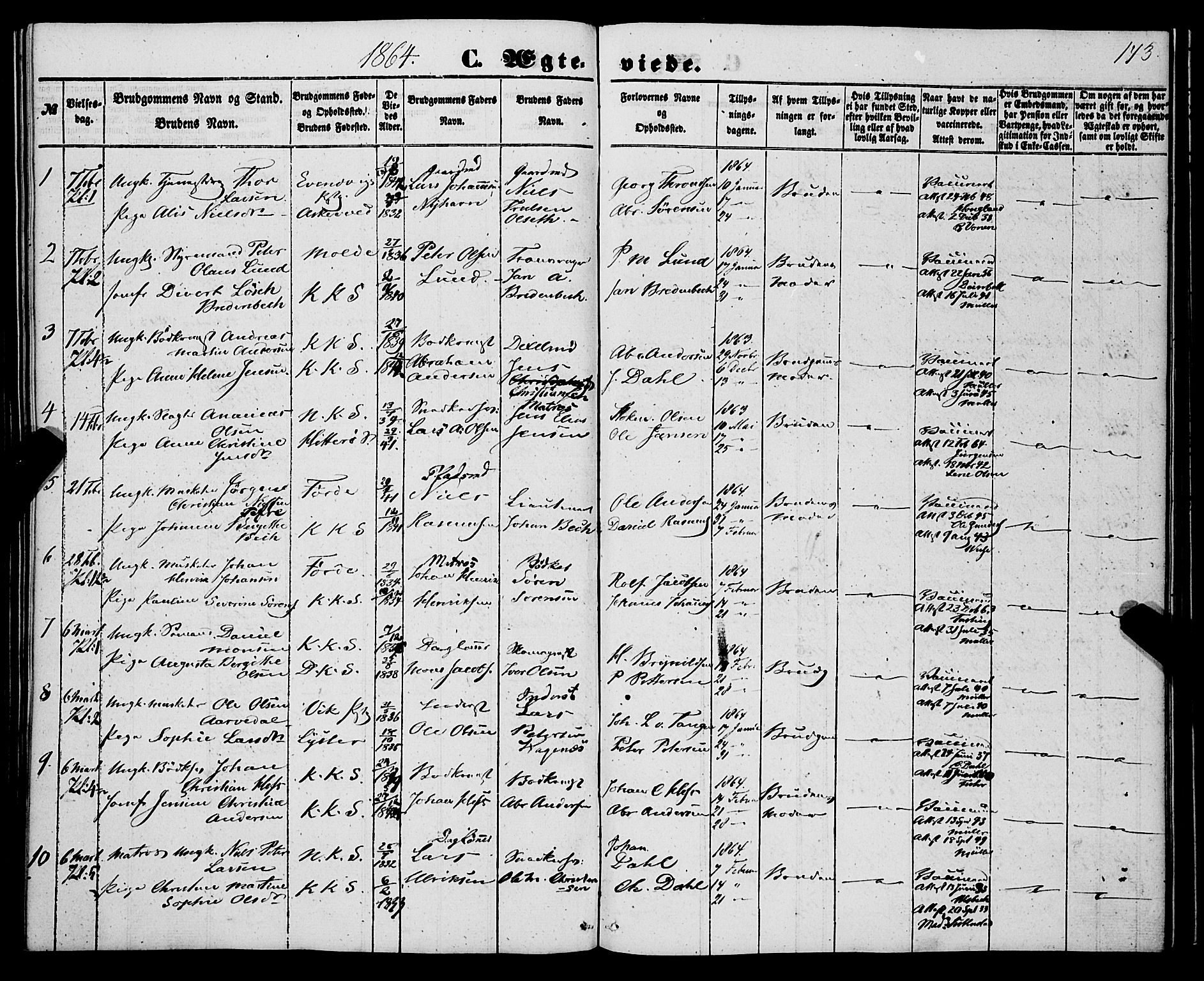 Korskirken sokneprestembete, SAB/A-76101/H/Haa/L0035: Parish register (official) no. D 2, 1852-1867, p. 143