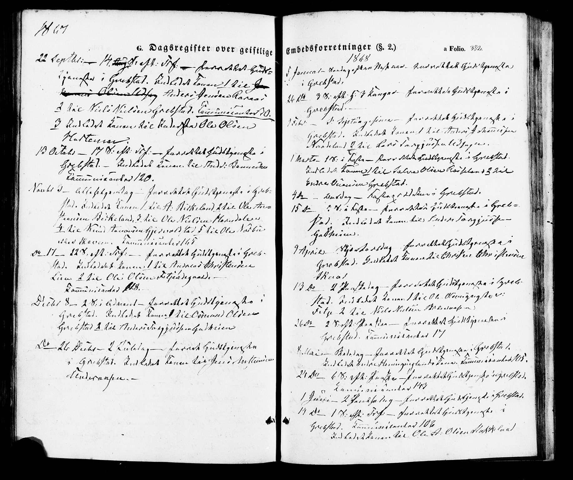 Søgne sokneprestkontor, AV/SAK-1111-0037/F/Fa/Faa/L0002: Parish register (official) no. A 2, 1854-1882, p. 382