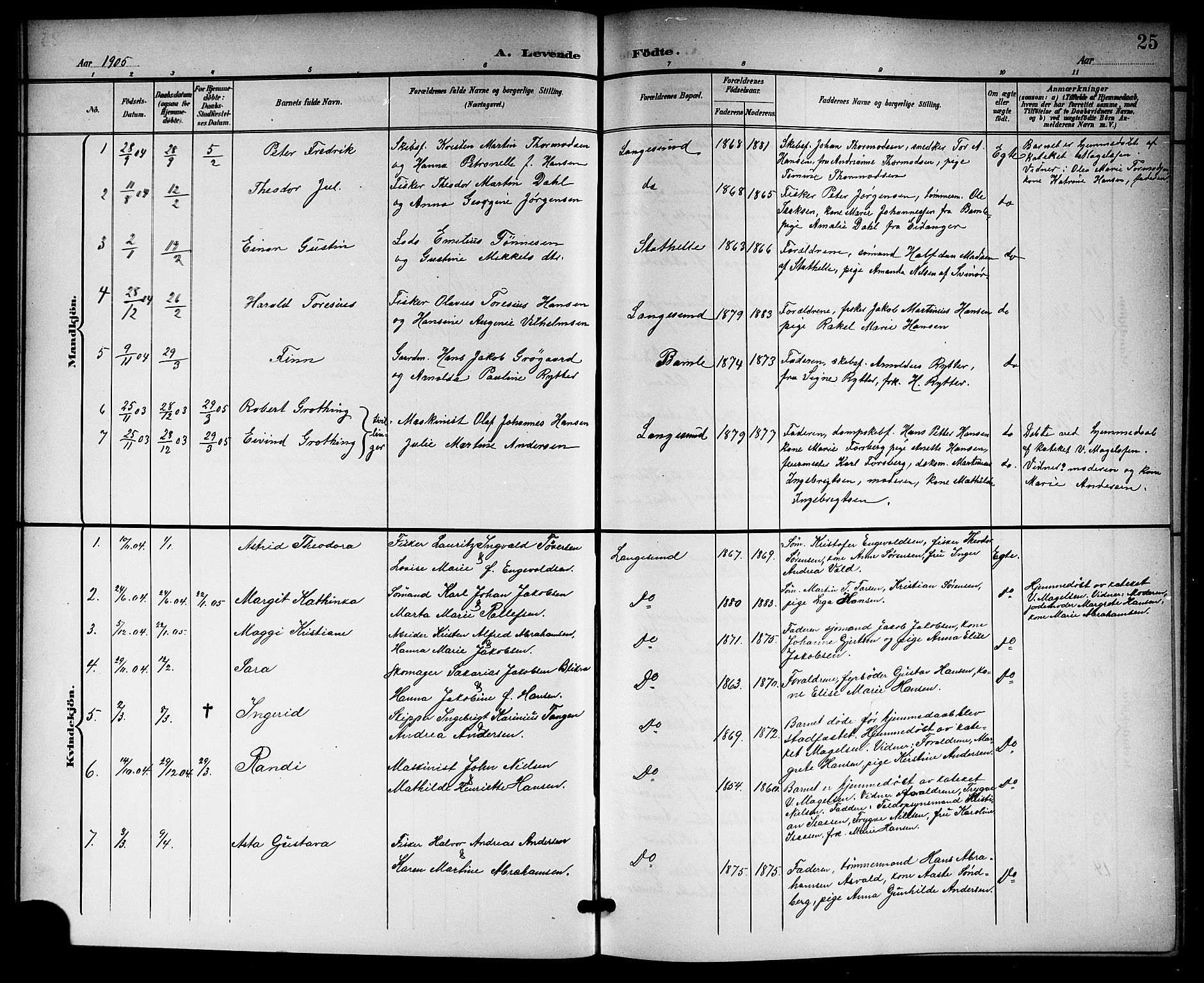 Langesund kirkebøker, SAKO/A-280/G/Ga/L0006: Parish register (copy) no. 6, 1899-1918, p. 25