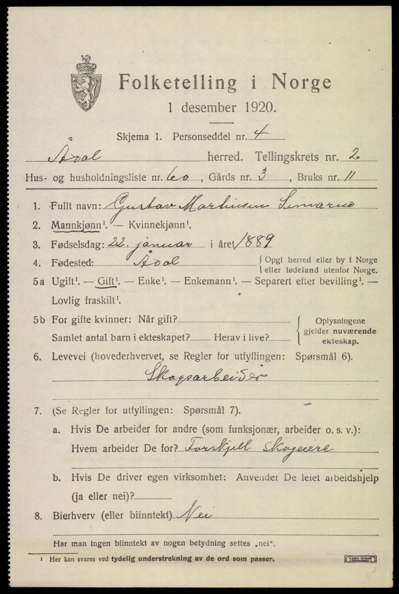 SAKO, 1920 census for Ådal, 1920, p. 2878