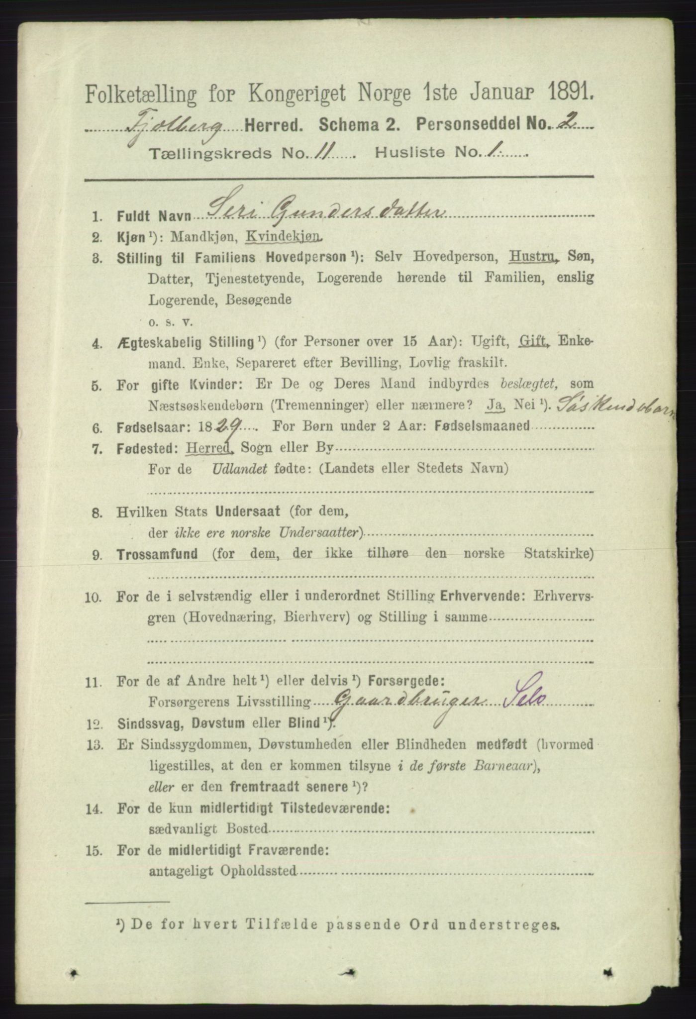 RA, 1891 census for 1213 Fjelberg, 1891, p. 4137