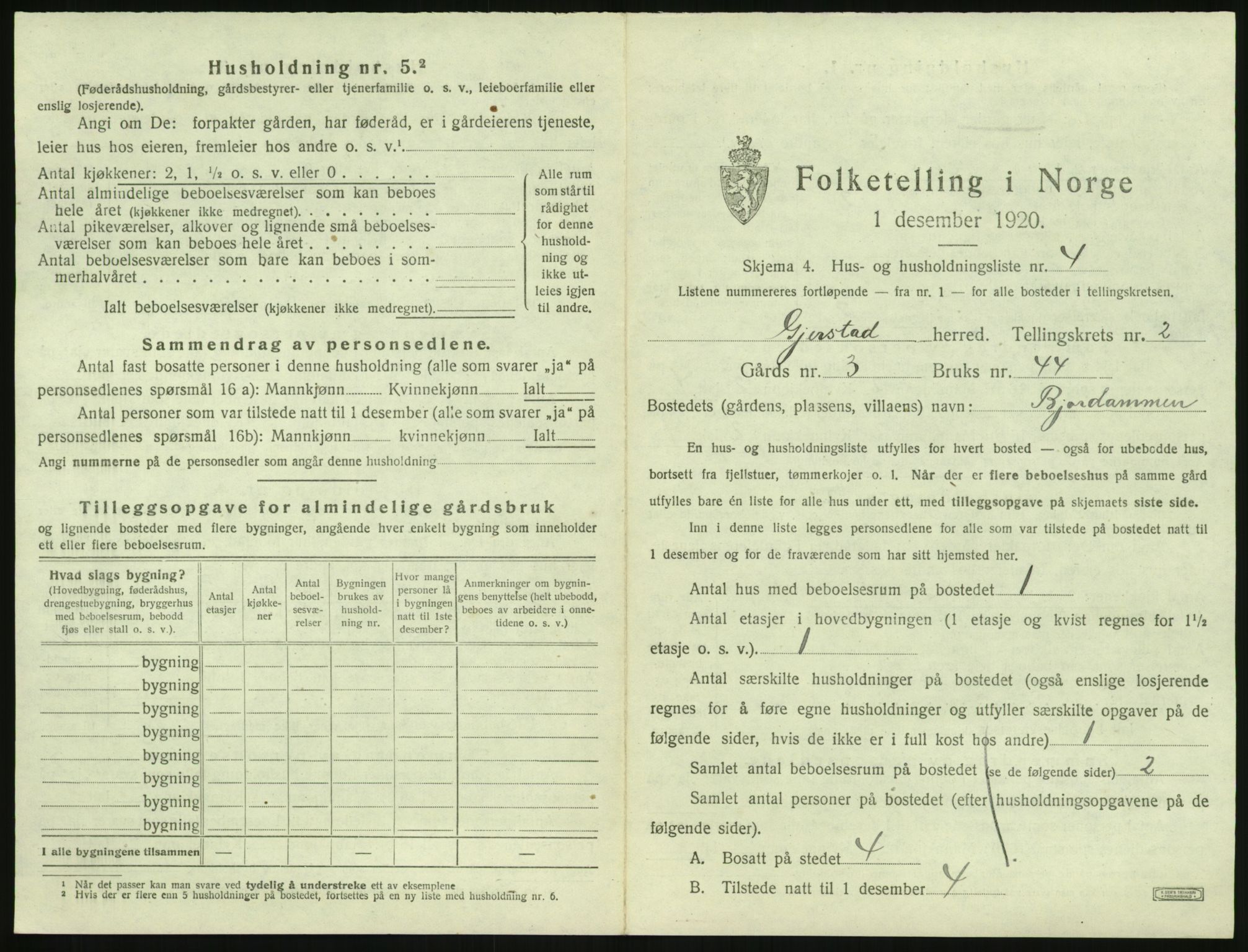 SAK, 1920 census for Gjerstad, 1920, p. 111