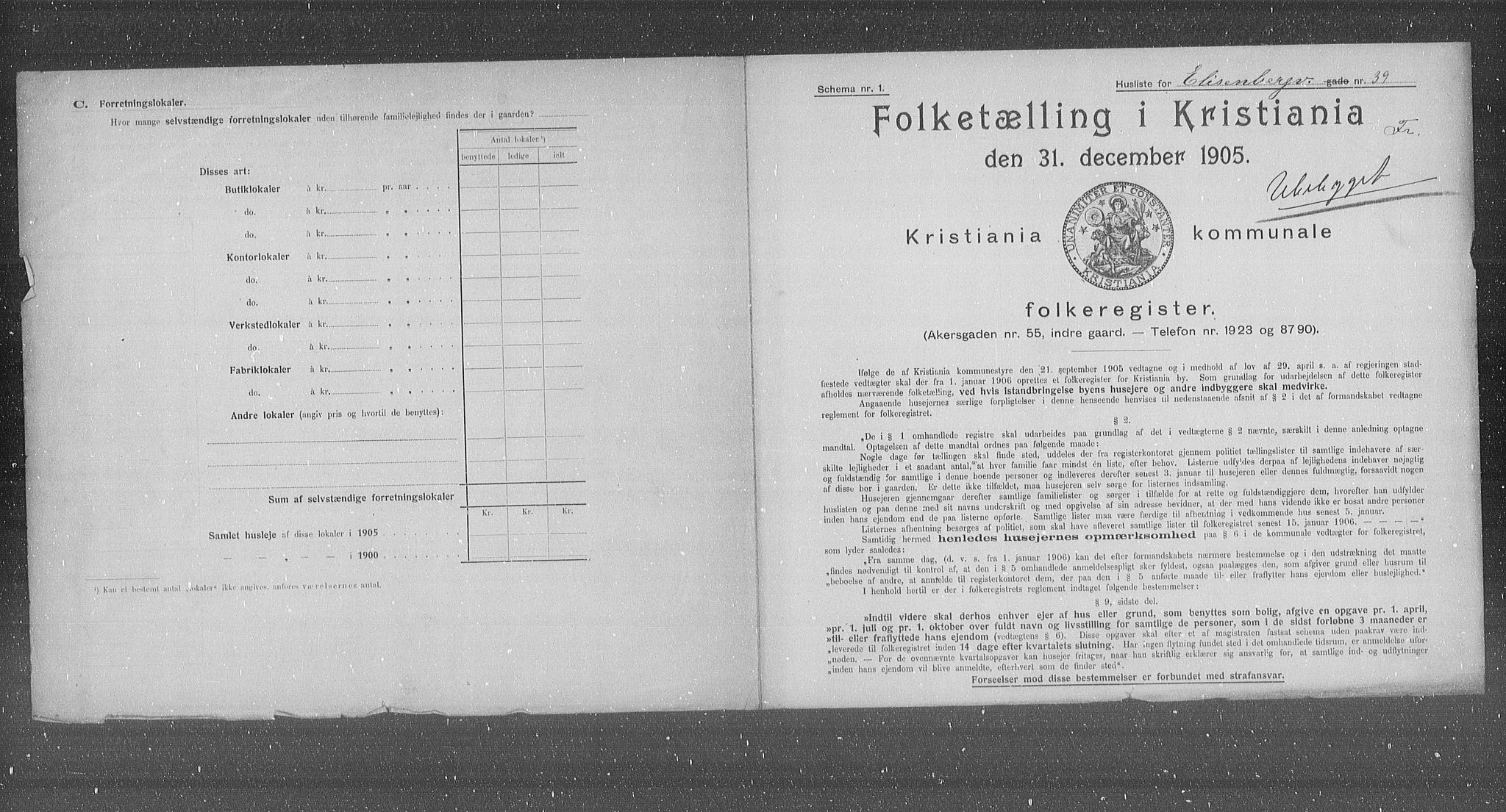 OBA, Municipal Census 1905 for Kristiania, 1905, p. 10489